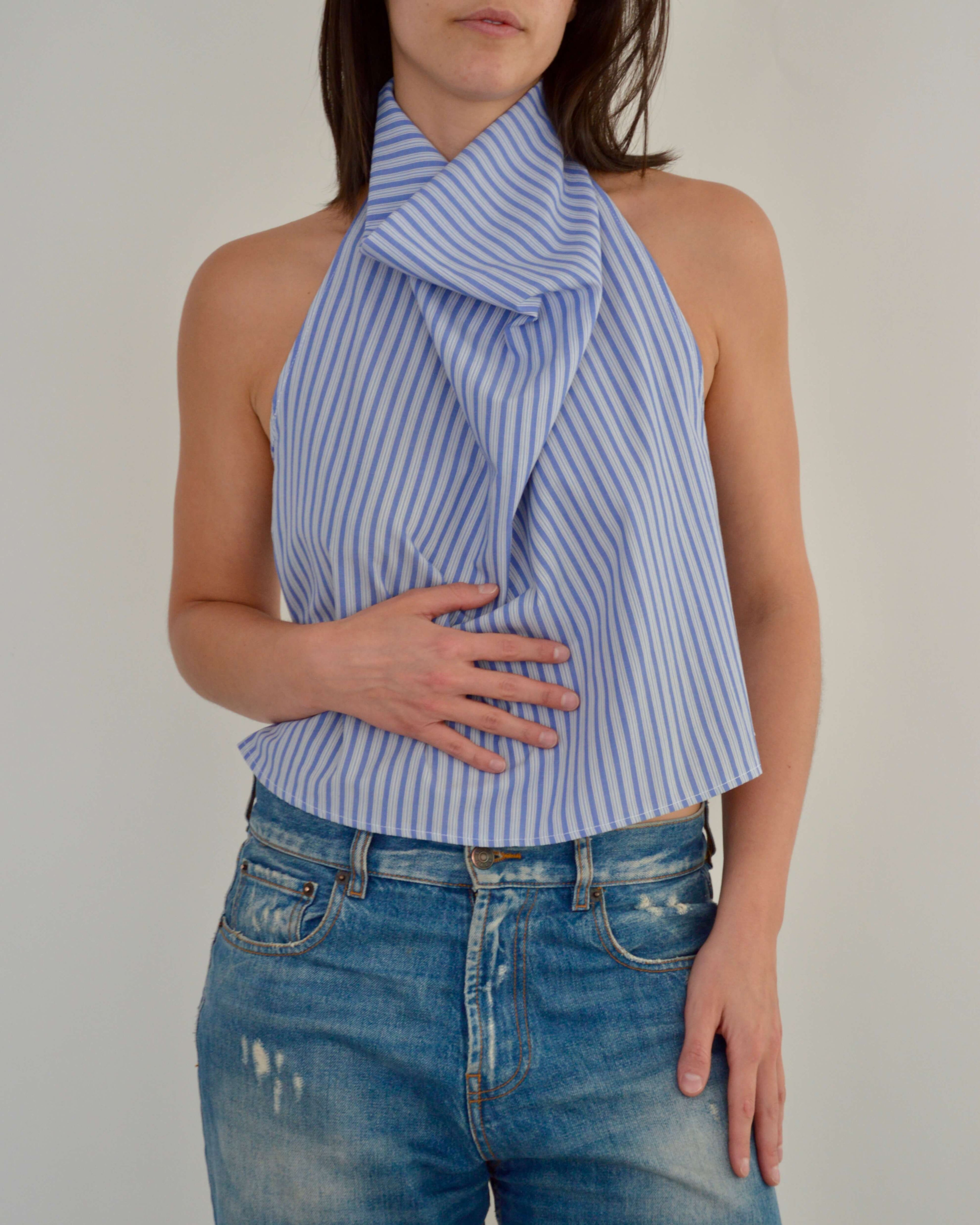 Halter Blouse - Blue Stripped (L)