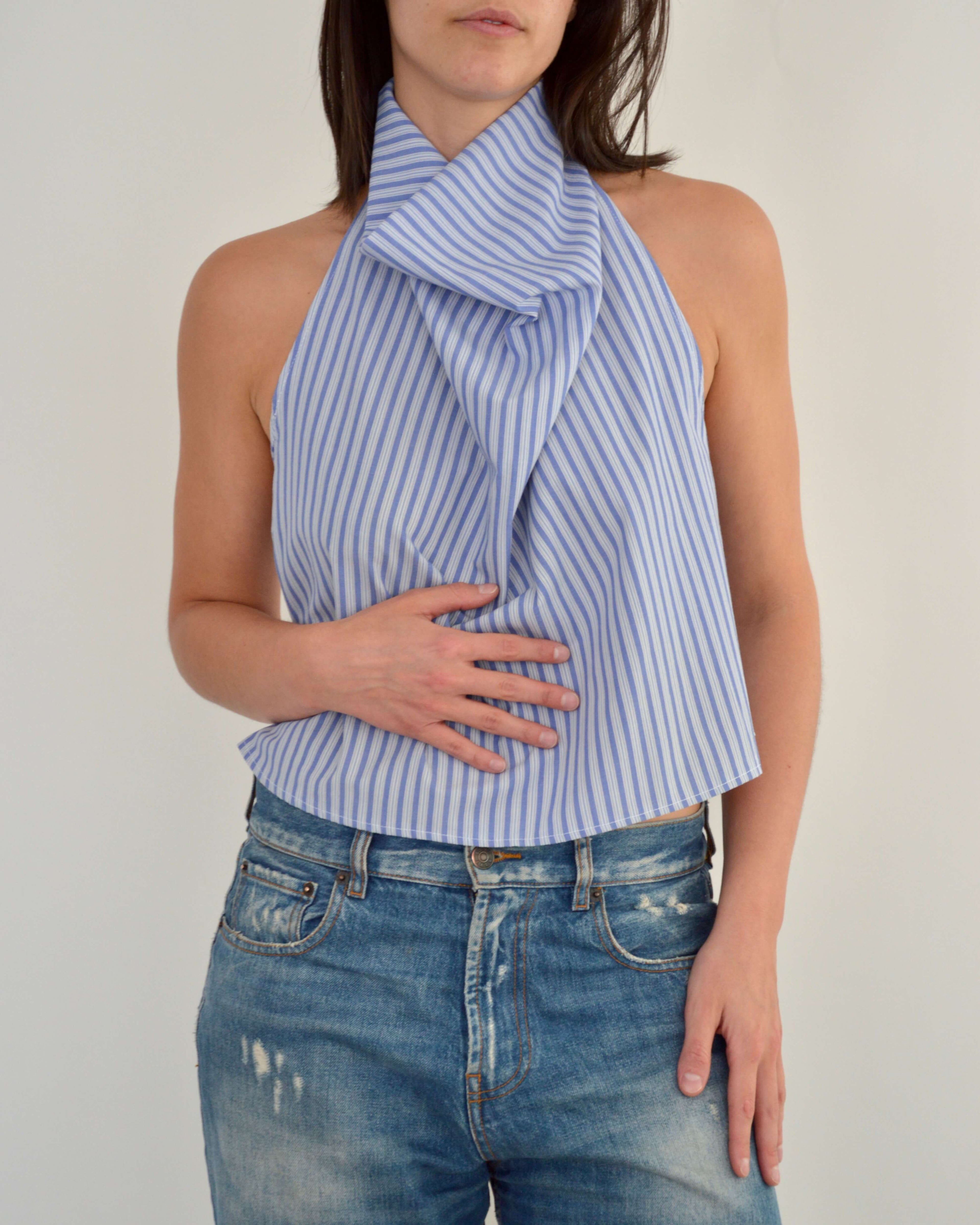 Halter Blouse - Blue Stripped (L)
