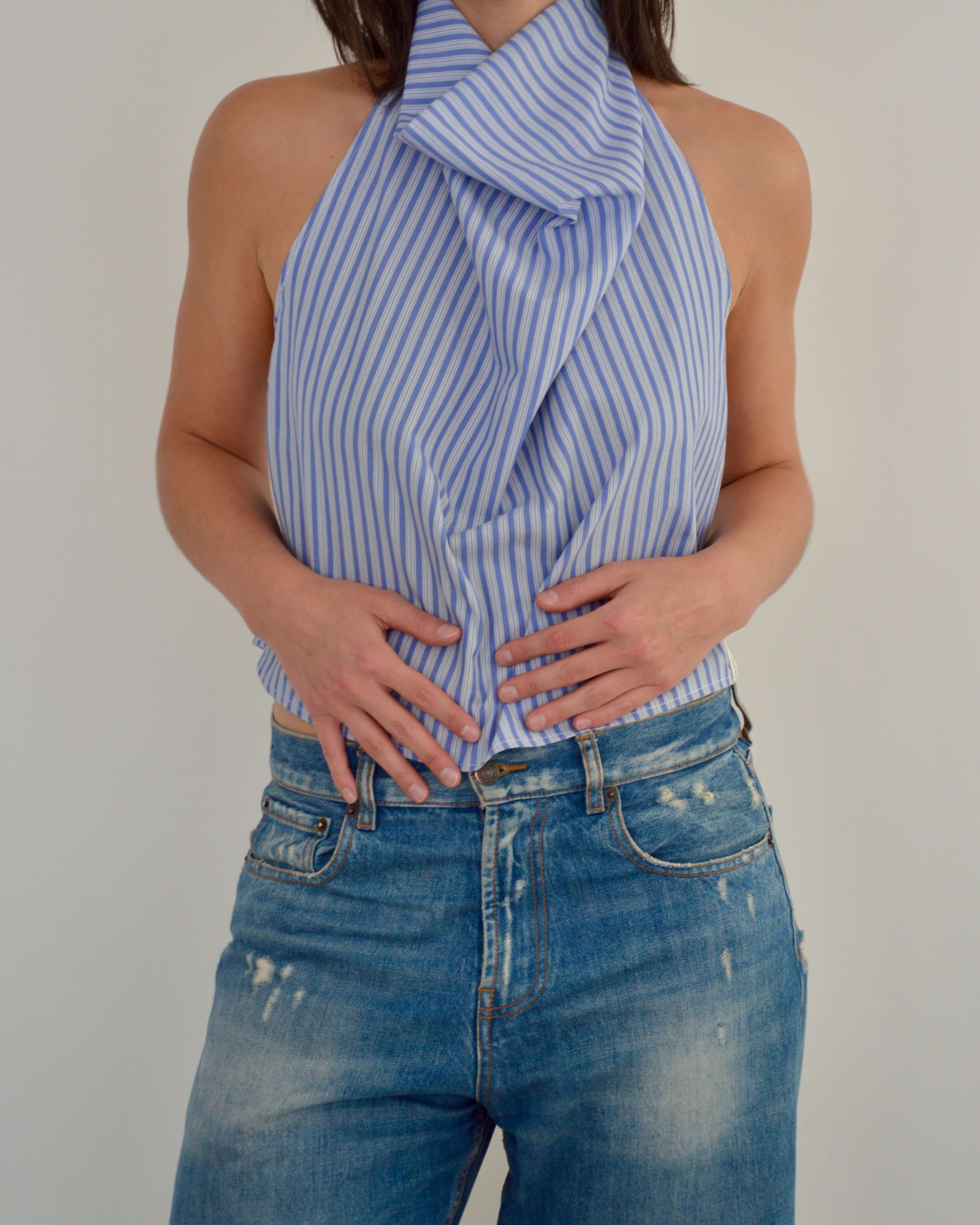 Halter Blouse - Blue Stripped (L)
