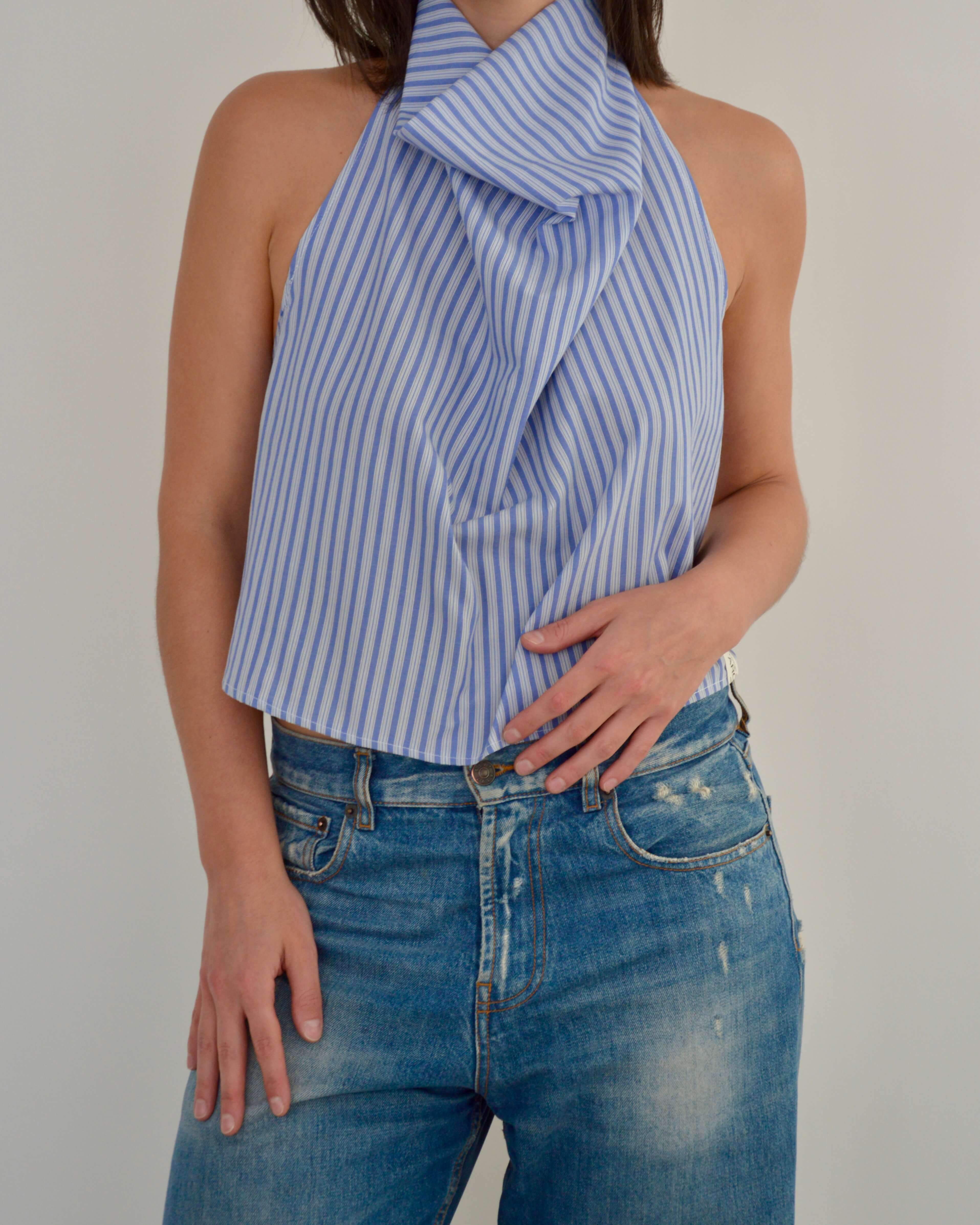 Halter Blouse - Blue Stripped (L)