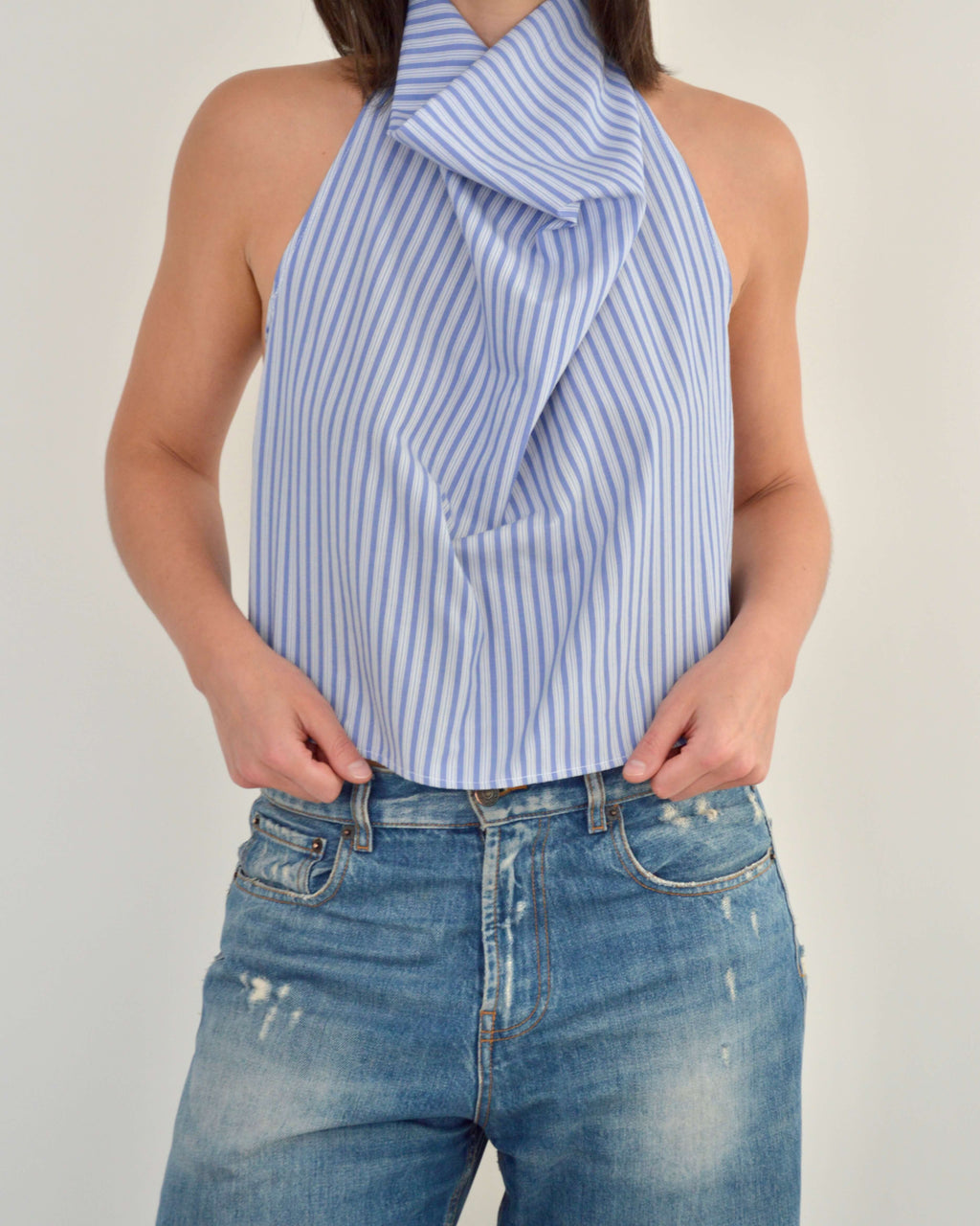 Halter Blouse - Blue Stripped (L)