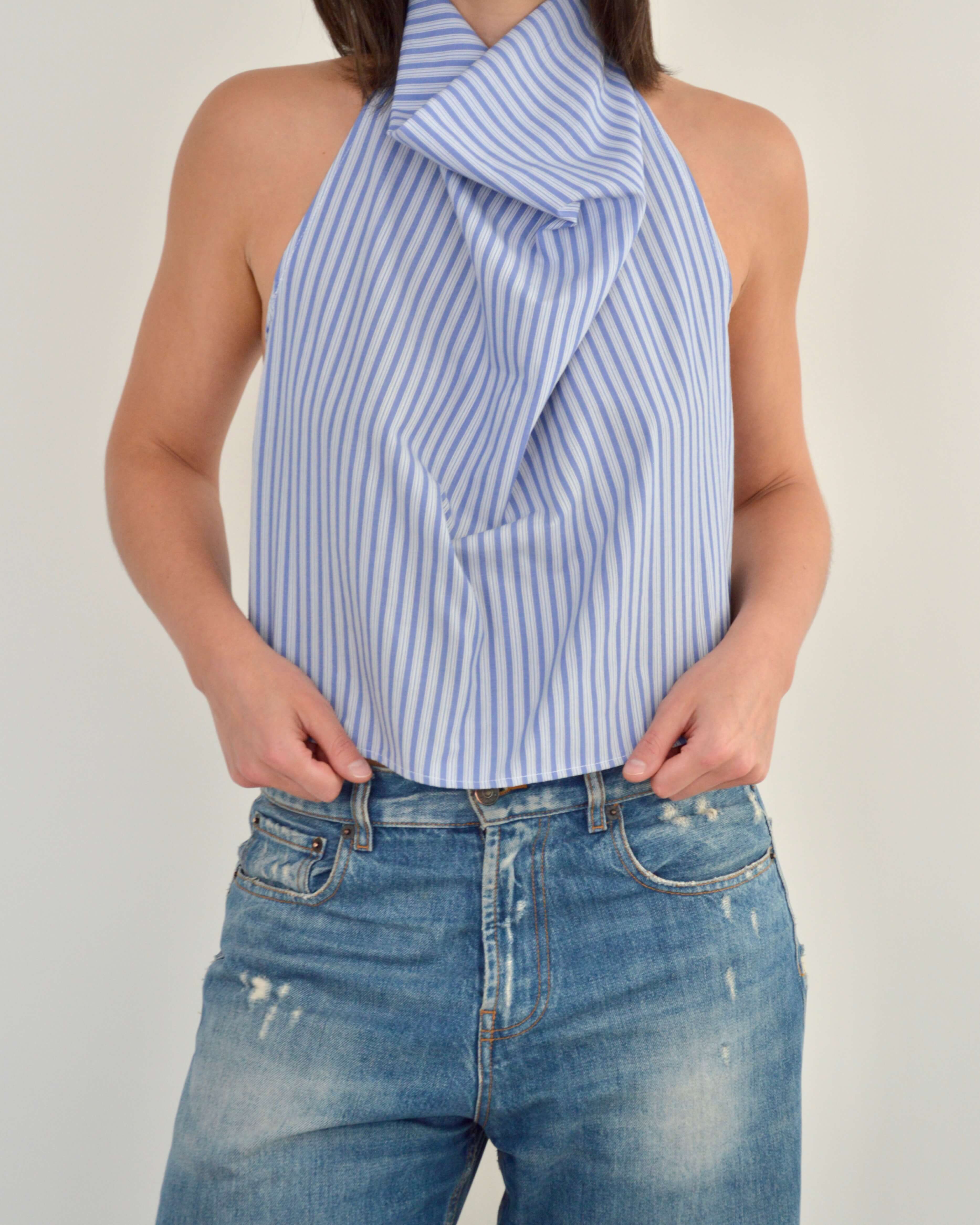 Halter Blouse - Blue Stripped (L)