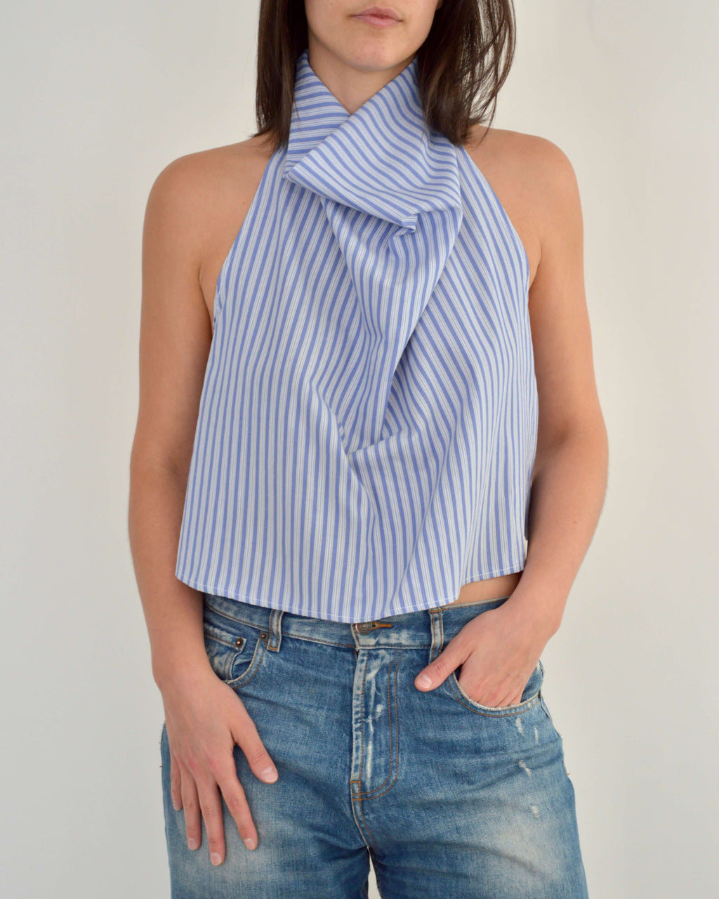 Halter Blouse - Blue Stripped (L)