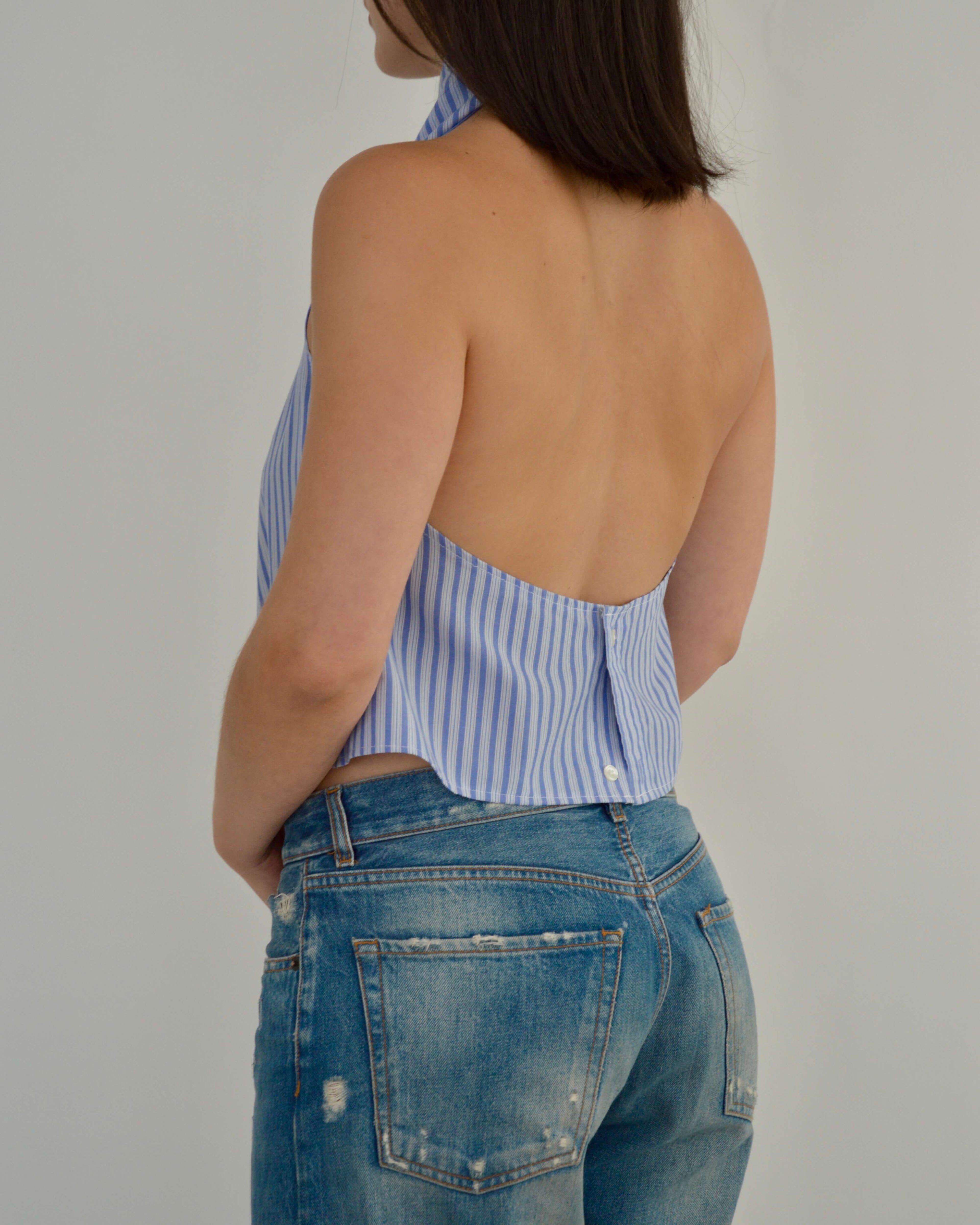 Halter Blouse - Blue Stripped (L)