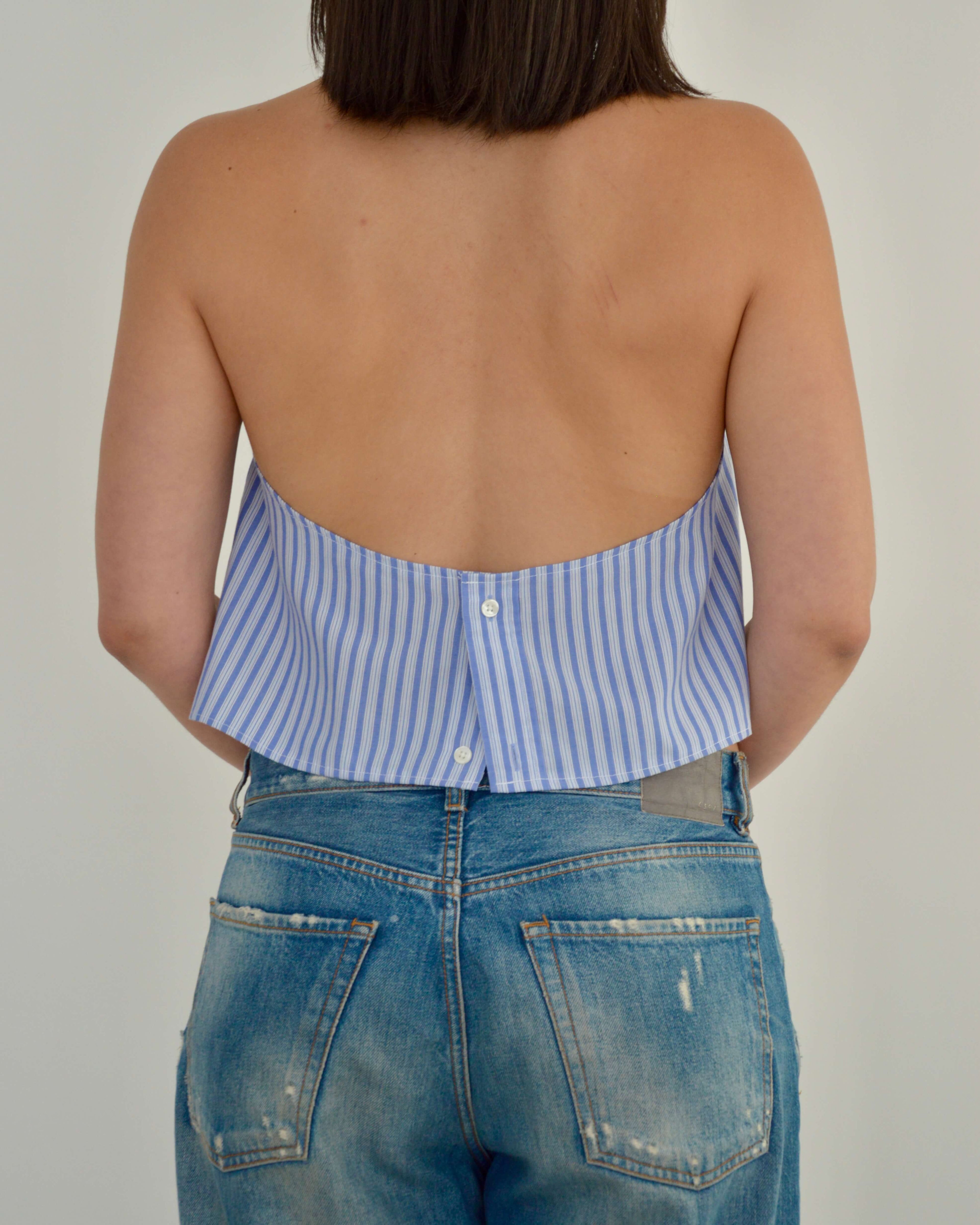 Halter Blouse - Blue Stripped (L)
