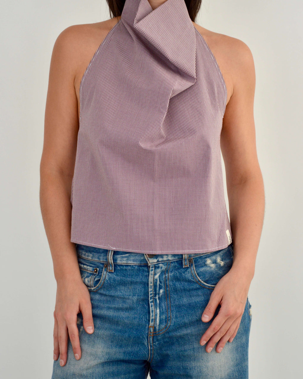 Halter Blouse - Gingham Burgundy (S)