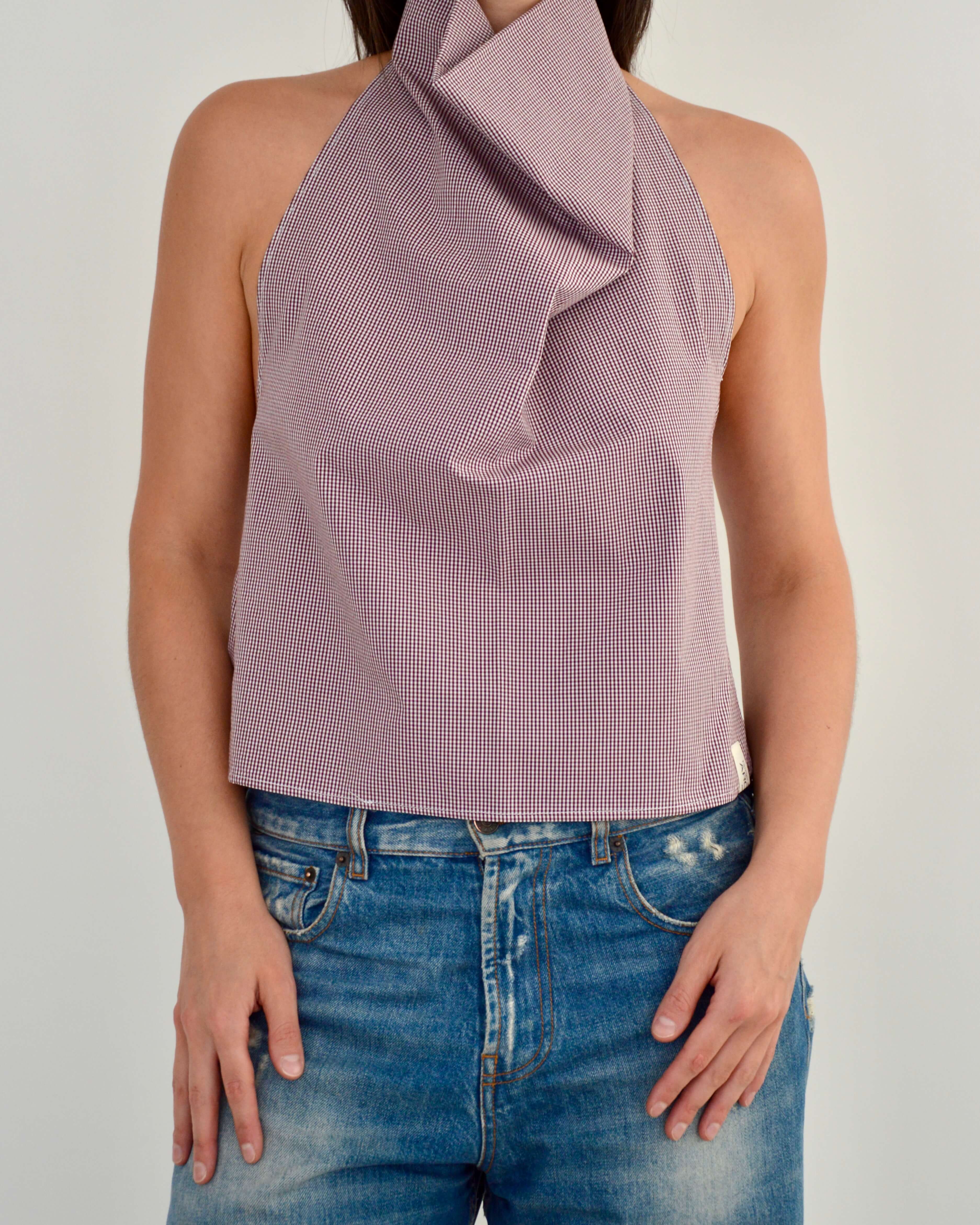 Halter Blouse - Gingham Burgundy (S)