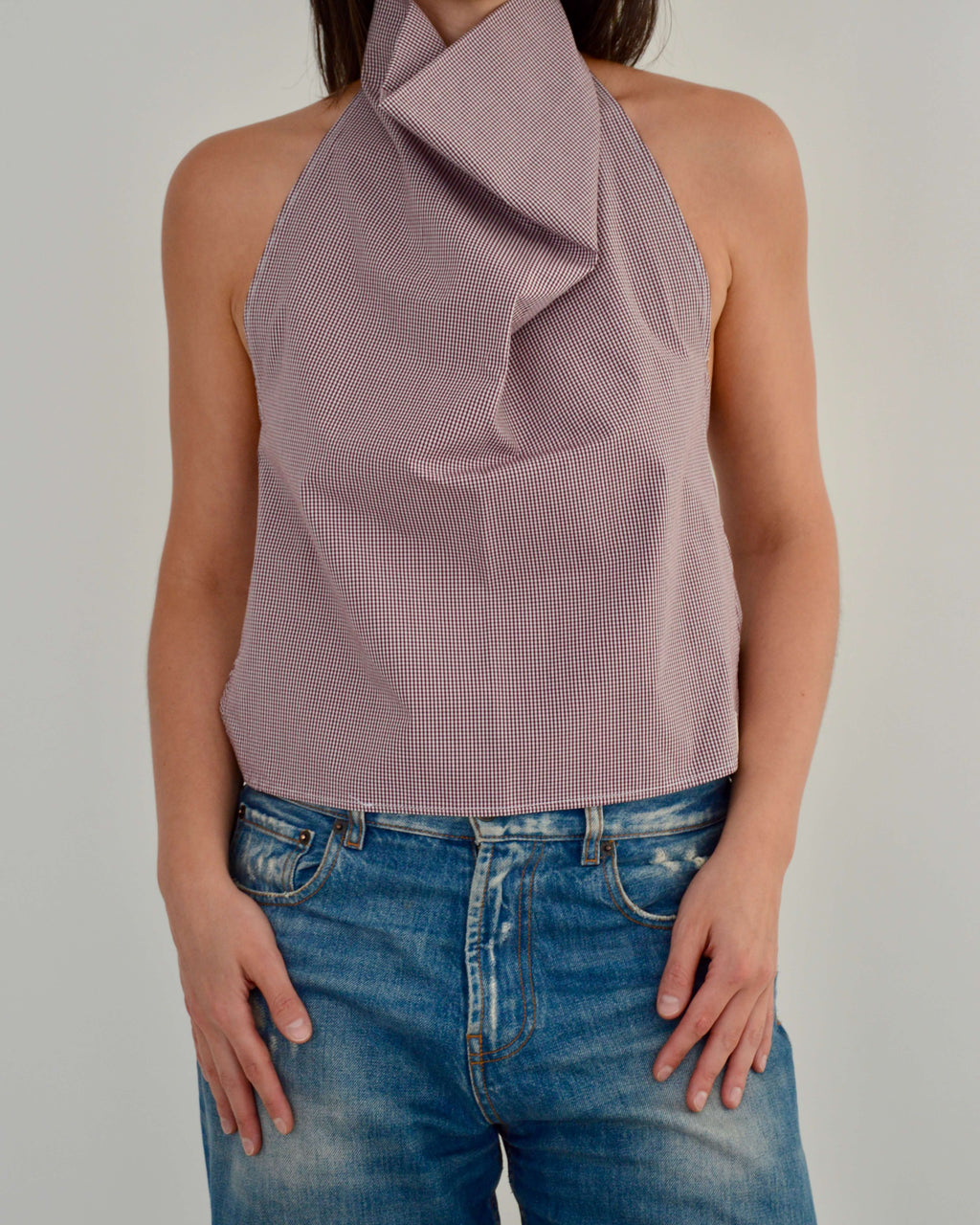 Halter Blouse - Gingham Burgundy (S)