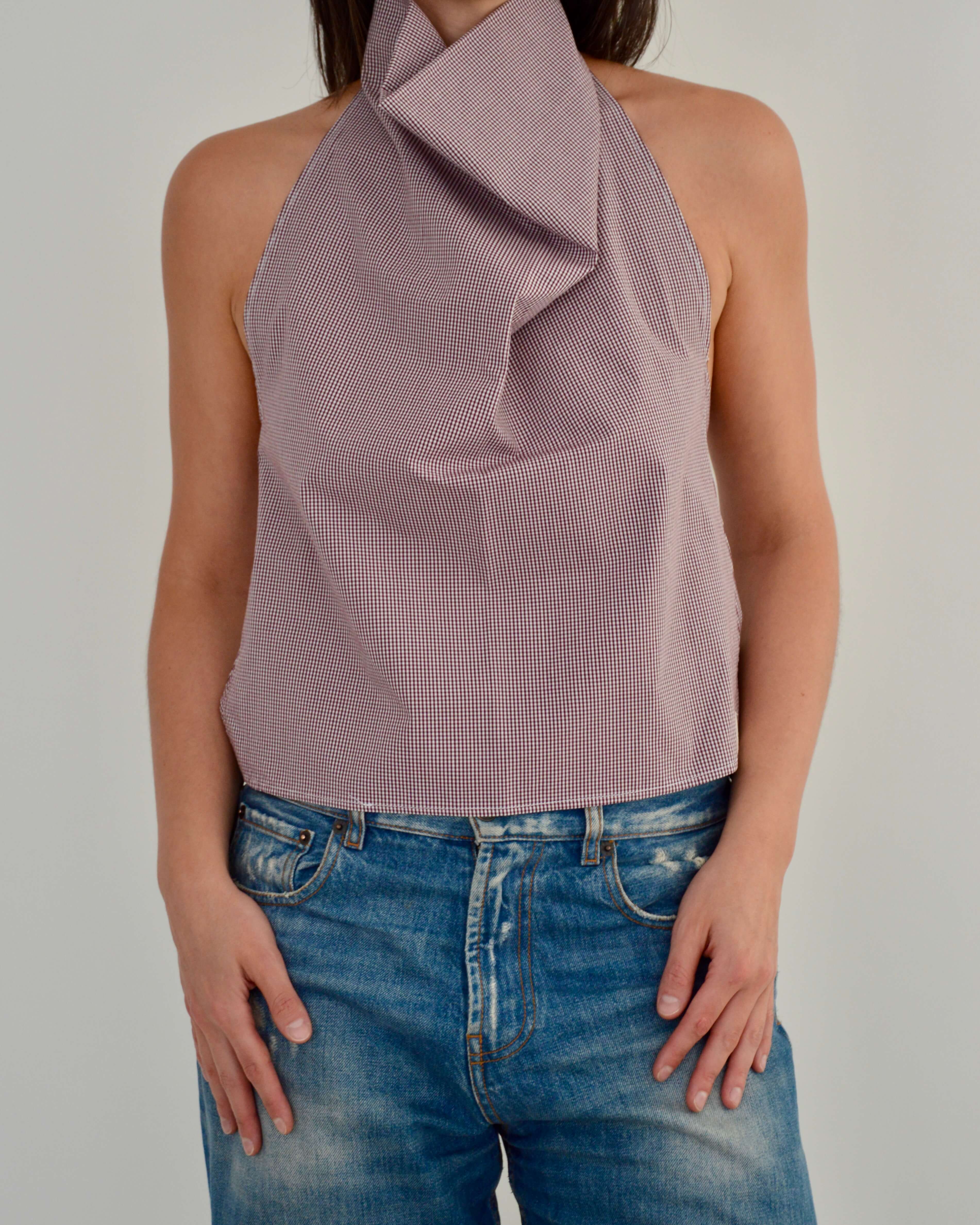 Halter Blouse - Gingham Burgundy (S)