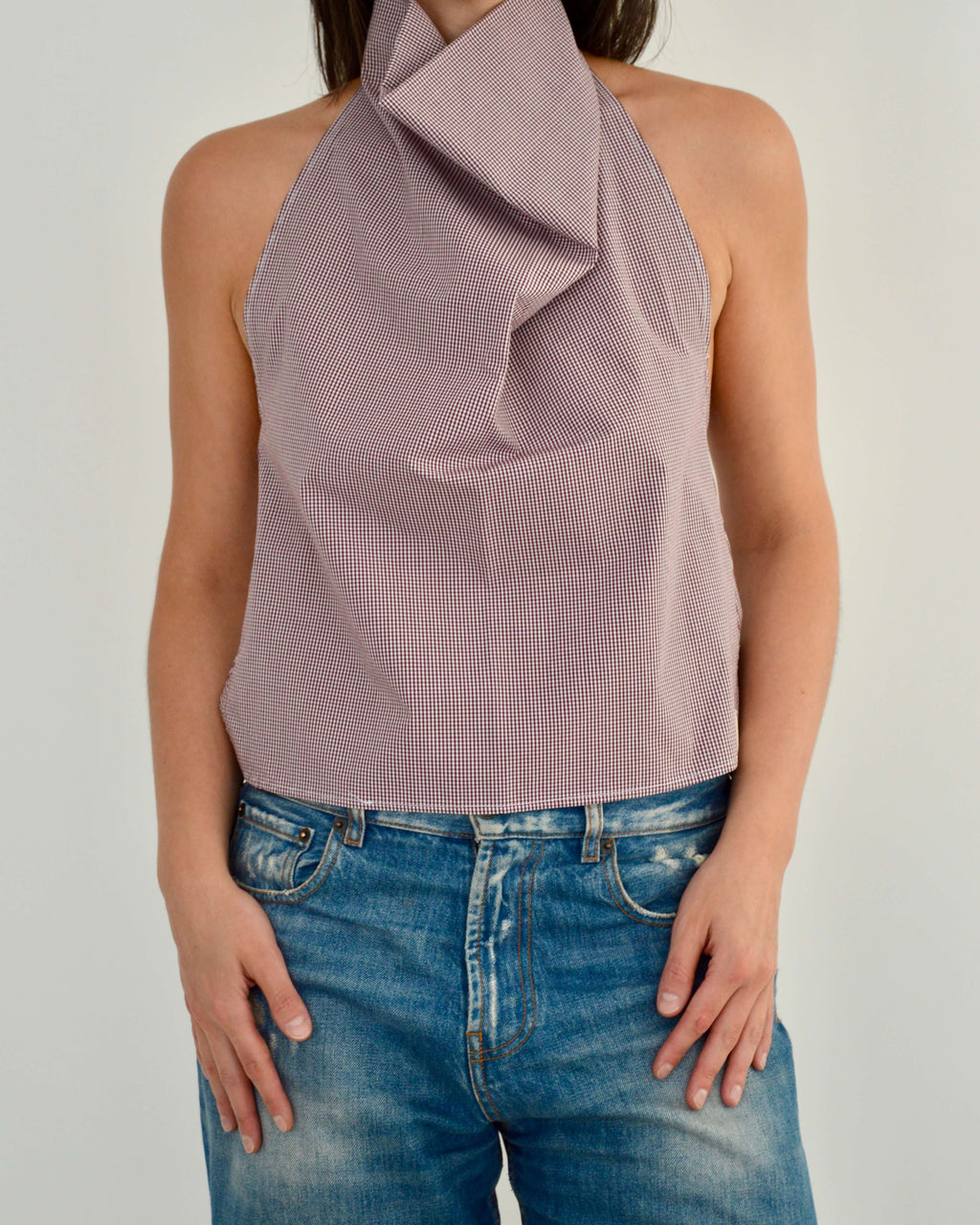 Halter Blouse - Gingham Burgundy (S)
