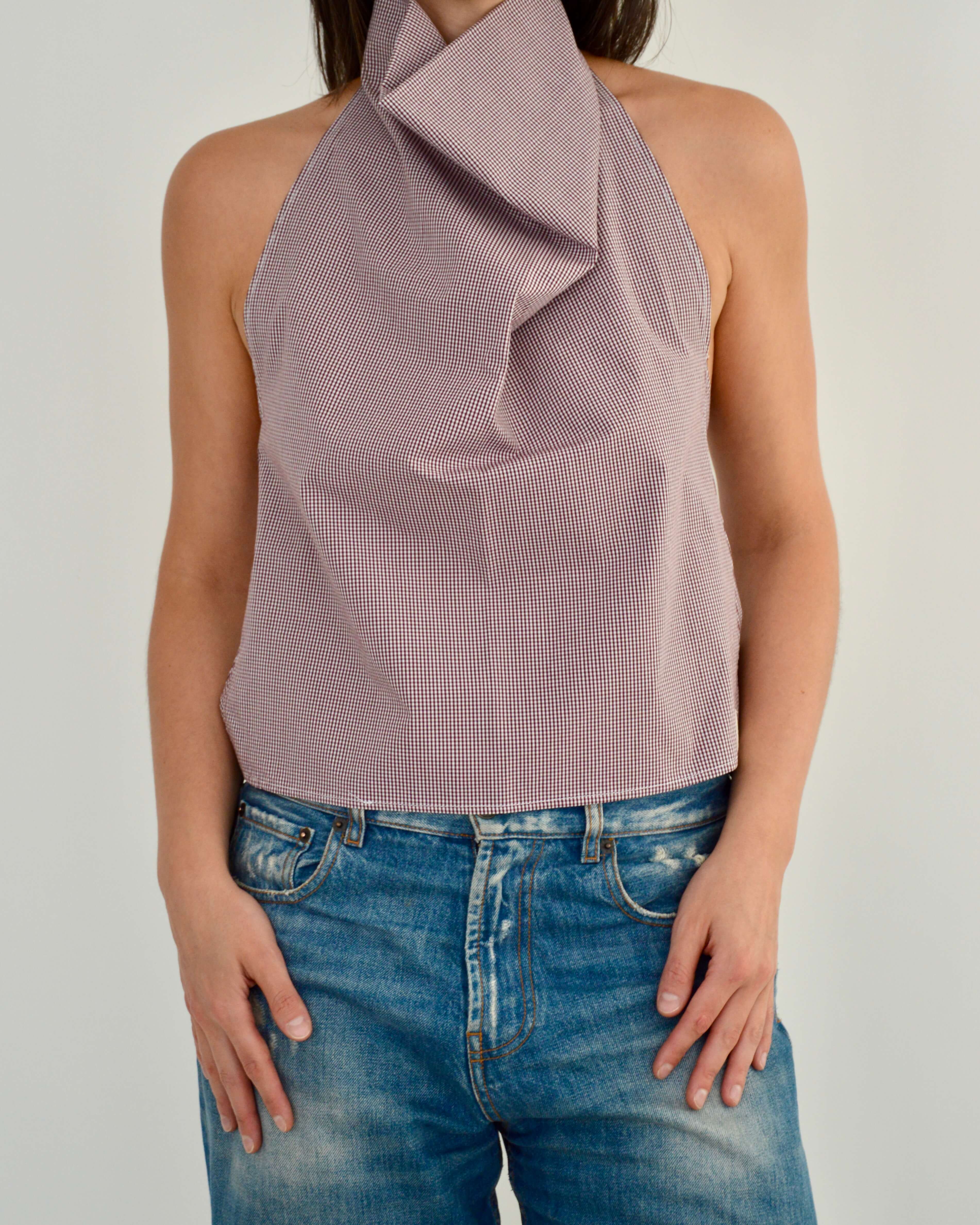 Halter Blouse - Gingham Burgundy (S)