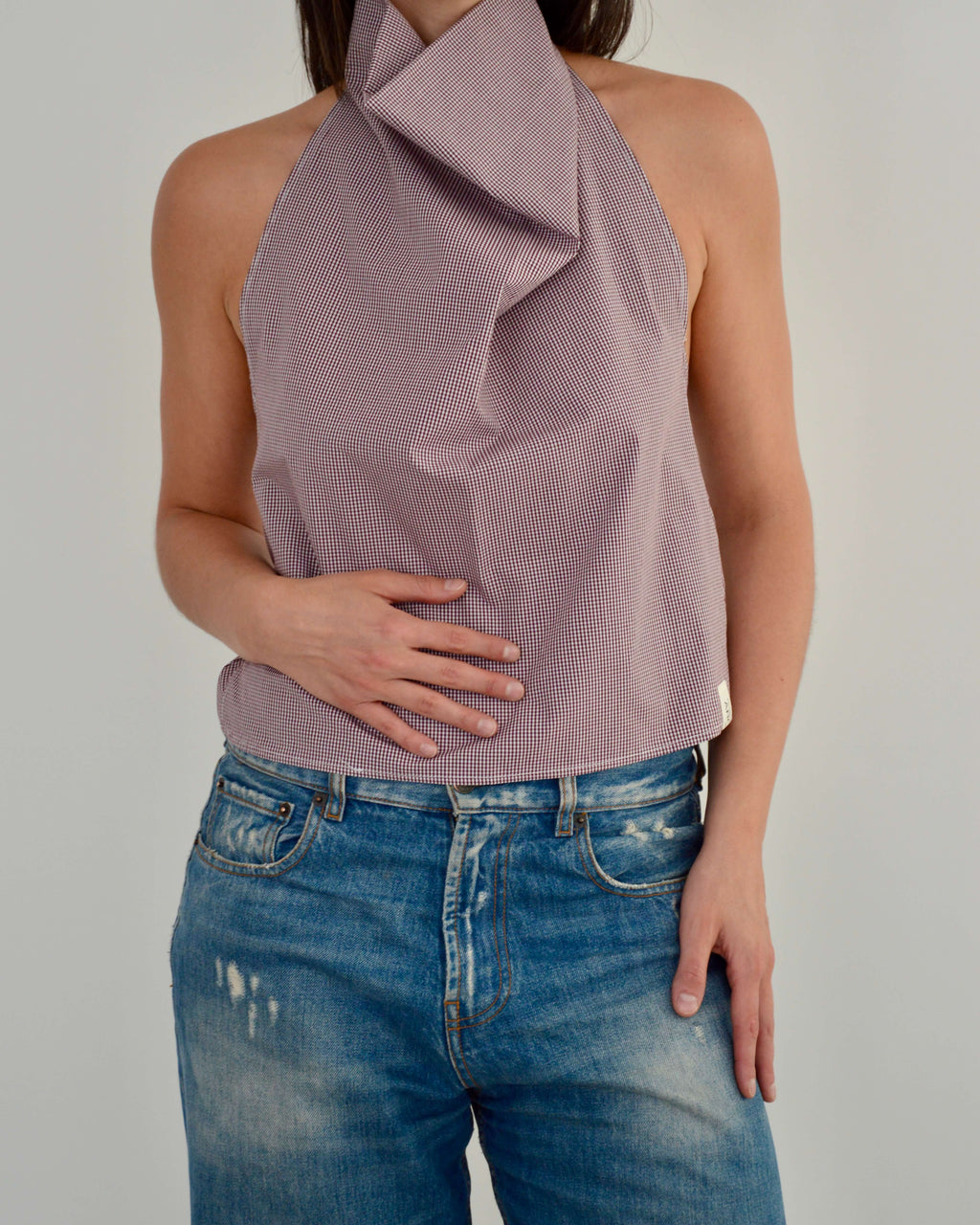 Halter Blouse - Gingham Burgundy (S)