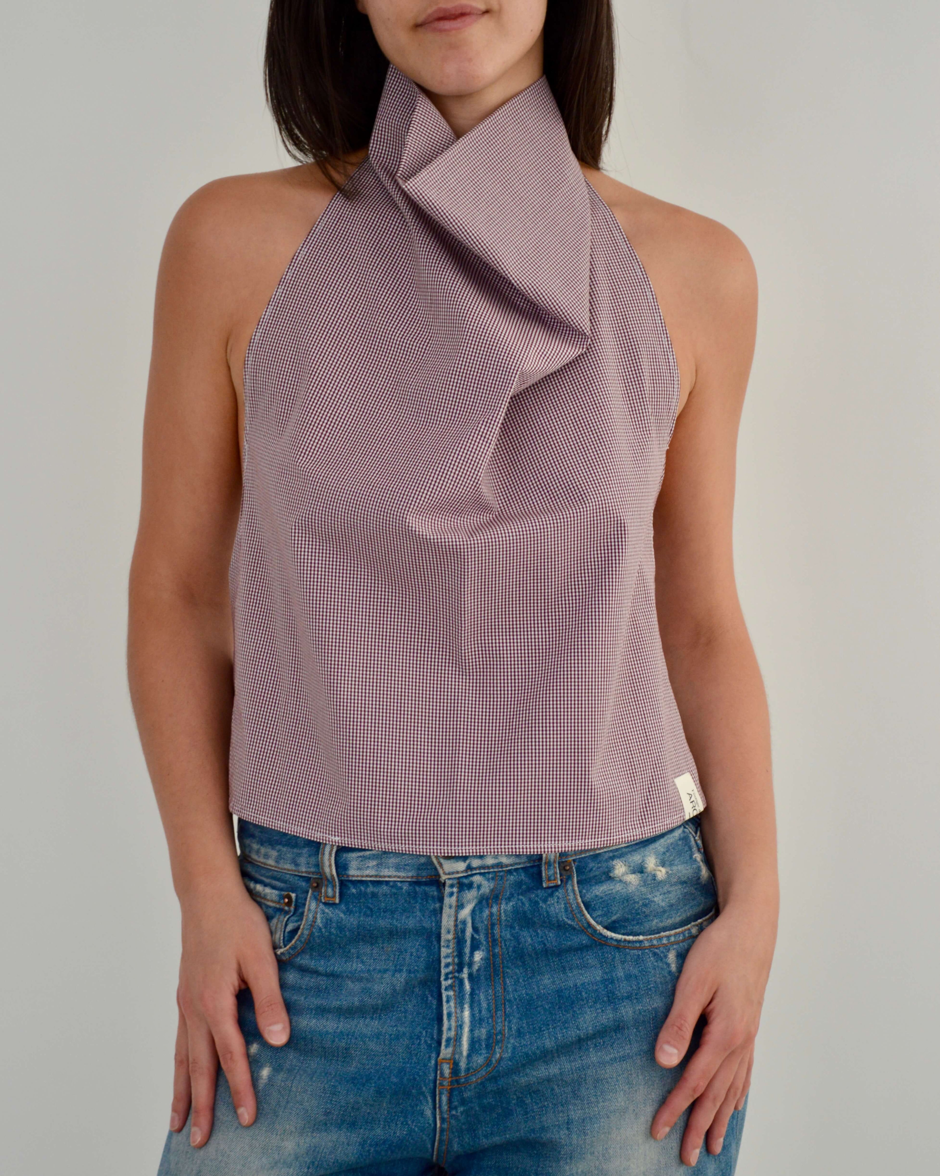 Halter Blouse - Gingham Burgundy (S)