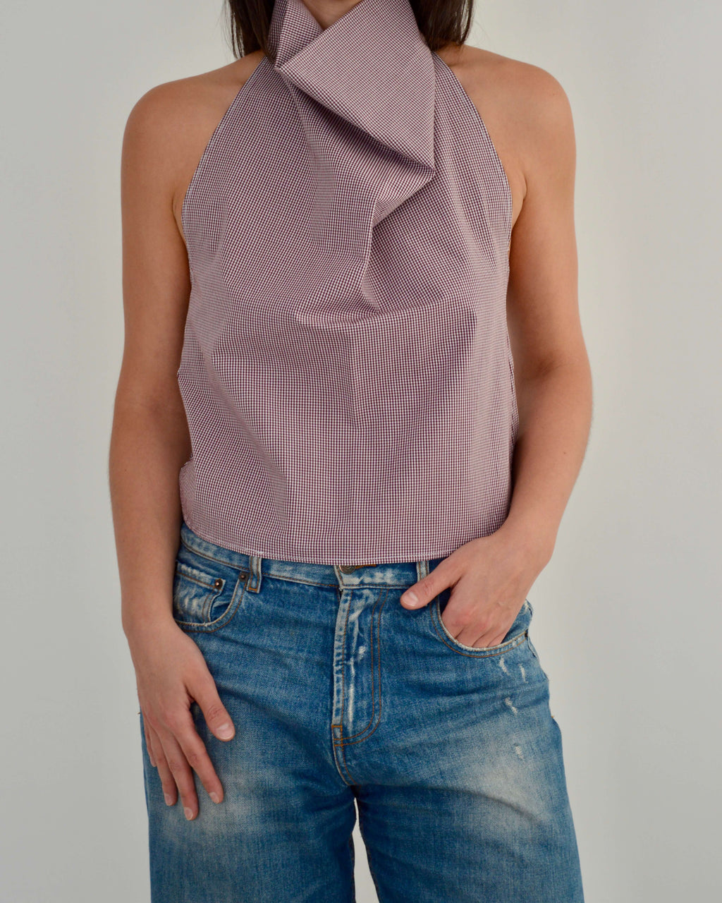Halter Blouse - Gingham Burgundy (S)