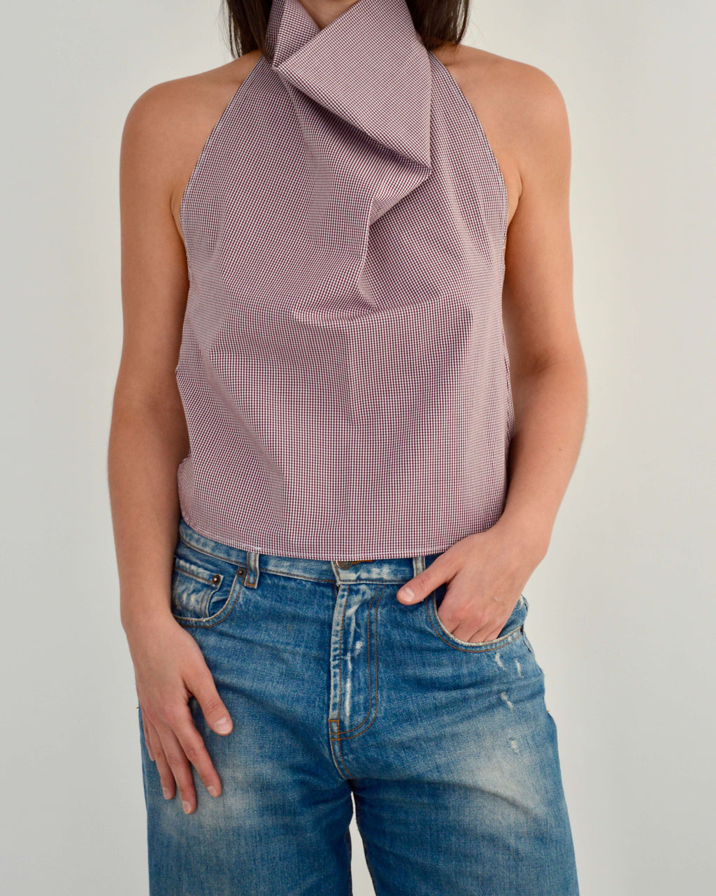 Halter Blouse - Gingham Burgundy (S)