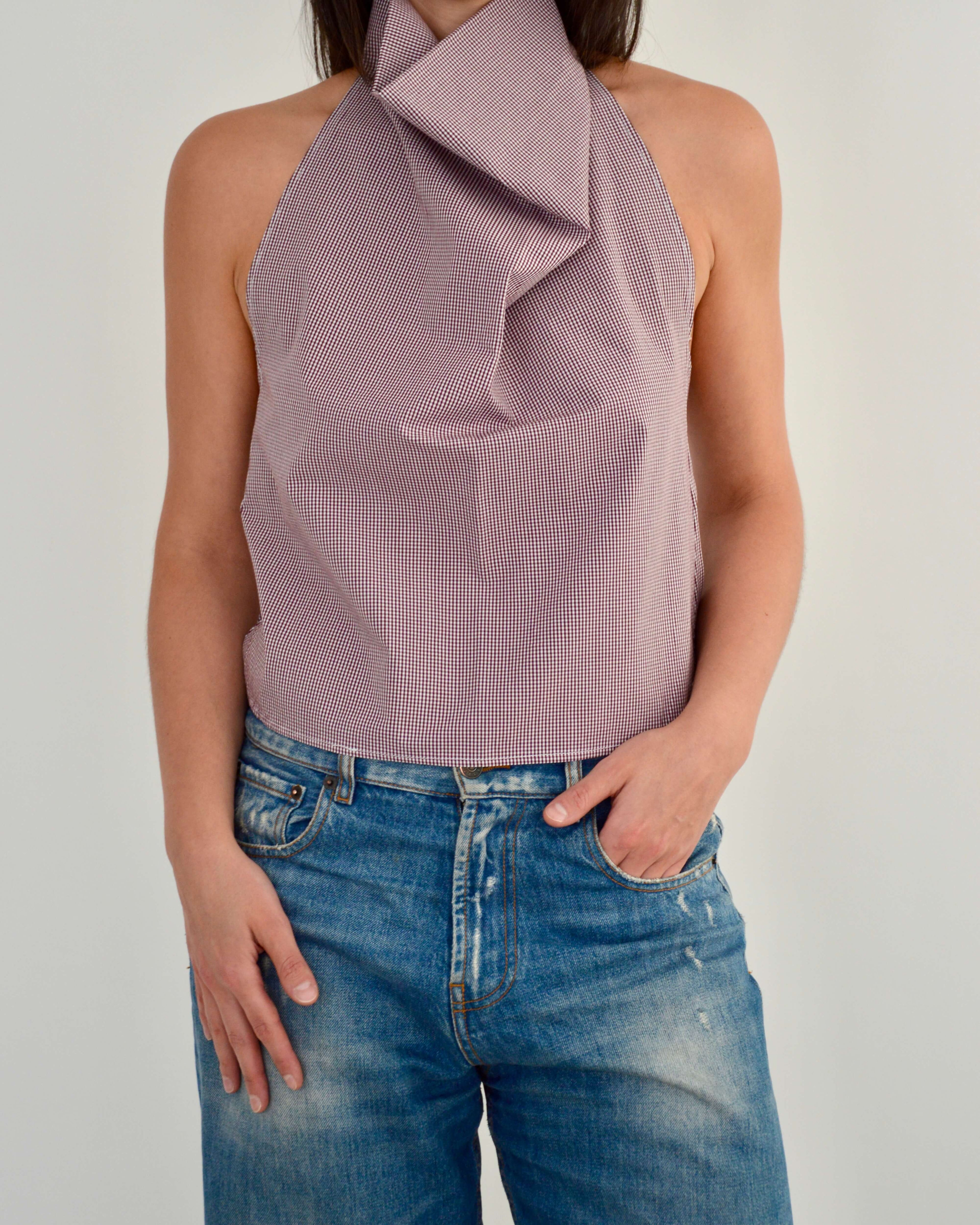 Halter Blouse - Gingham Burgundy (S)