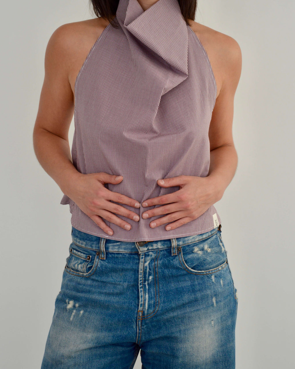 Halter Blouse - Gingham Burgundy (S)