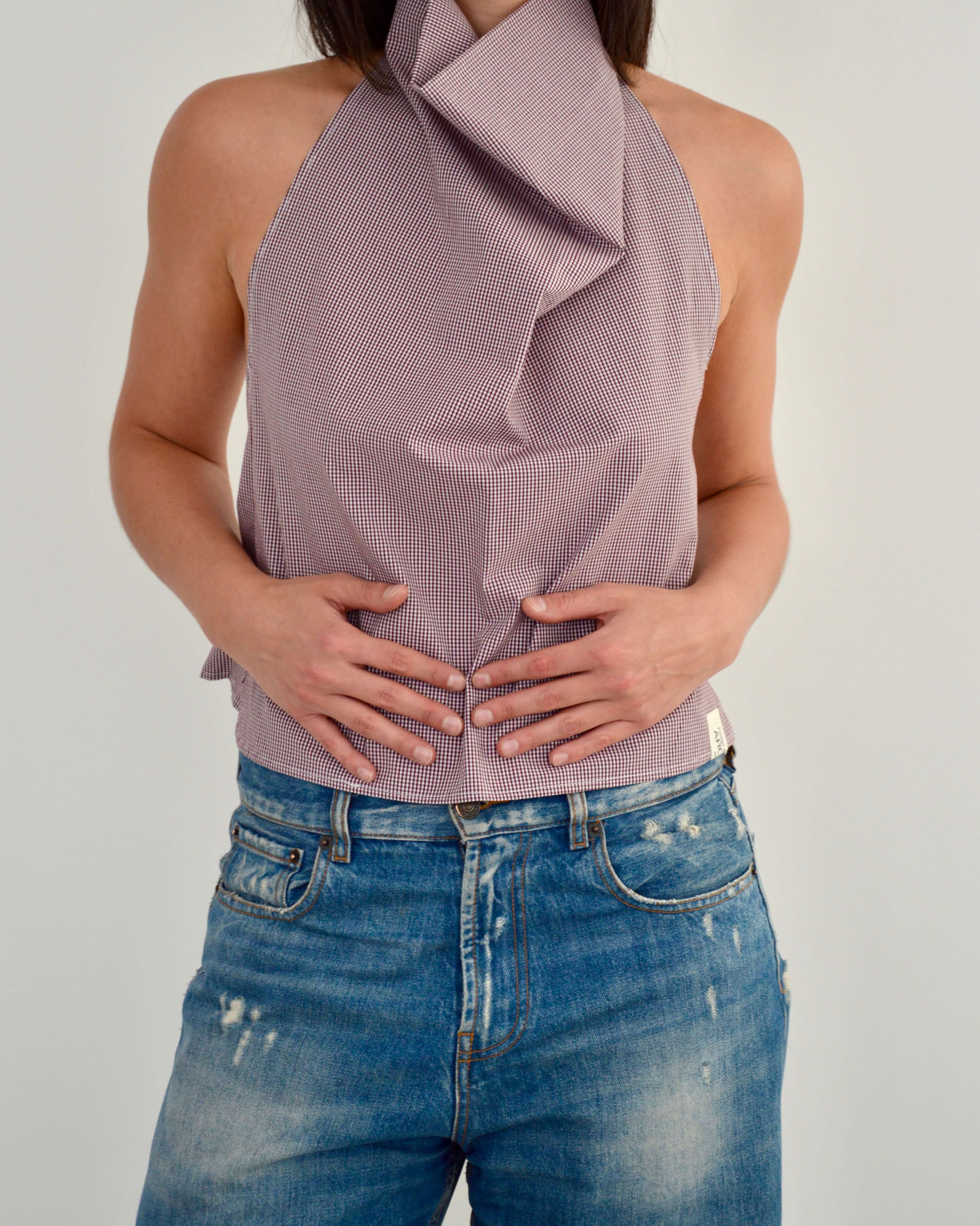 Halter Blouse - Gingham Burgundy (S)