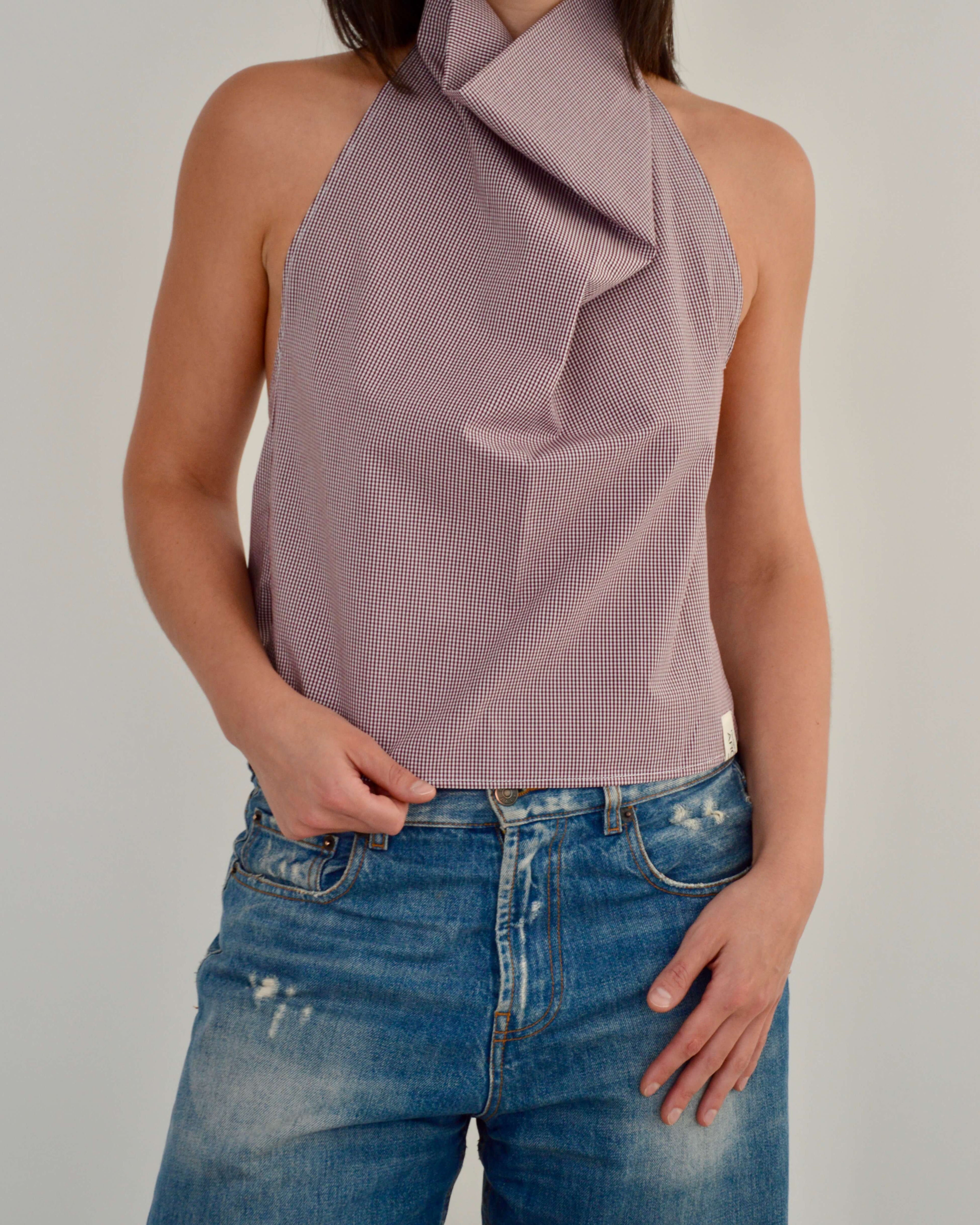 Halter Blouse - Gingham Burgundy (S)