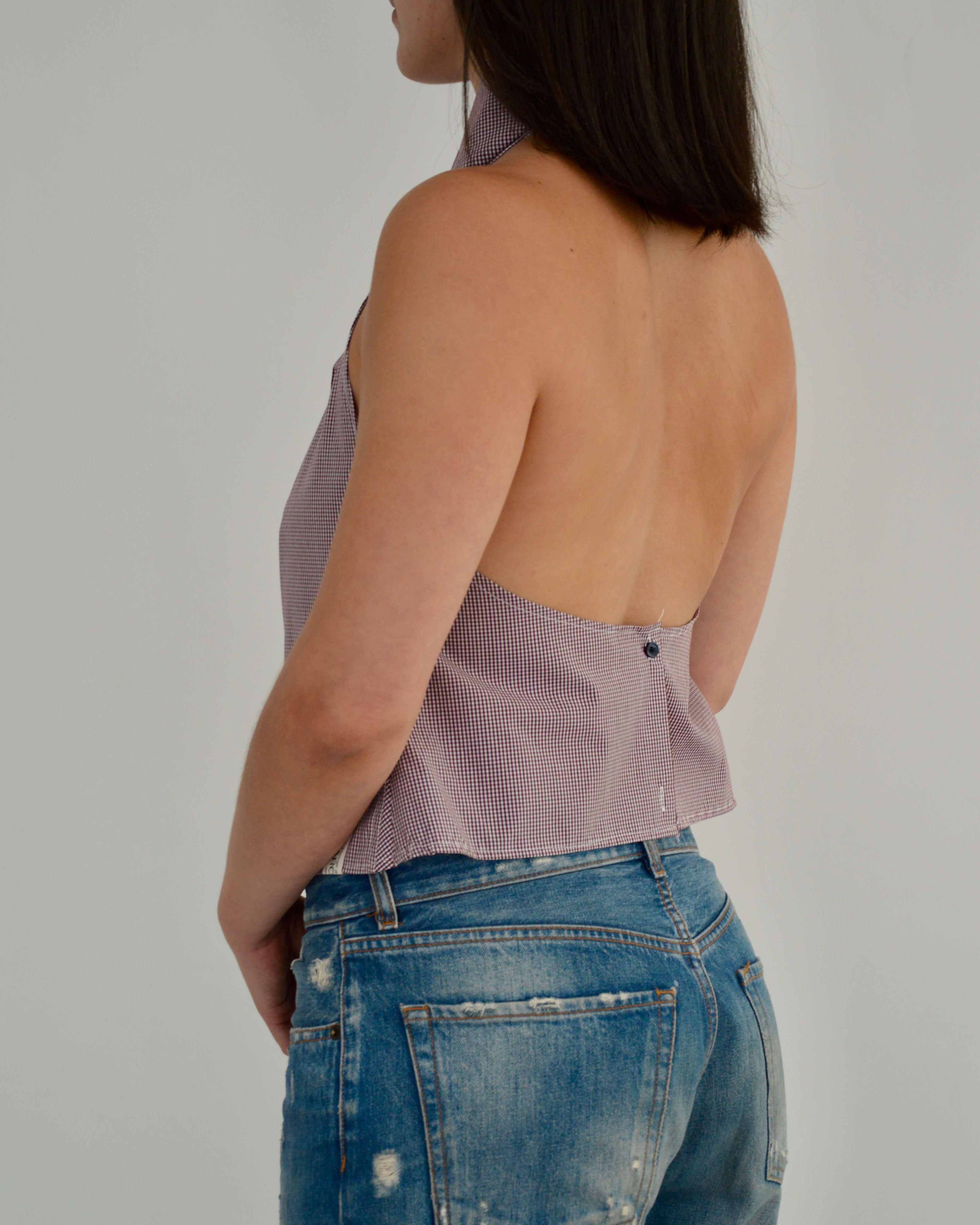 Halter Blouse - Gingham Burgundy (S)