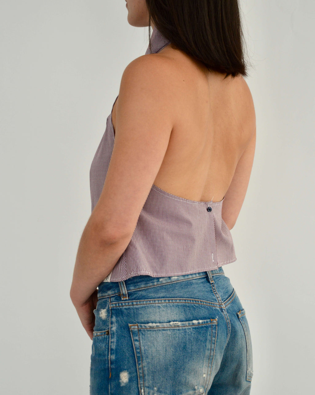 Halter Blouse - Gingham Burgundy (S)