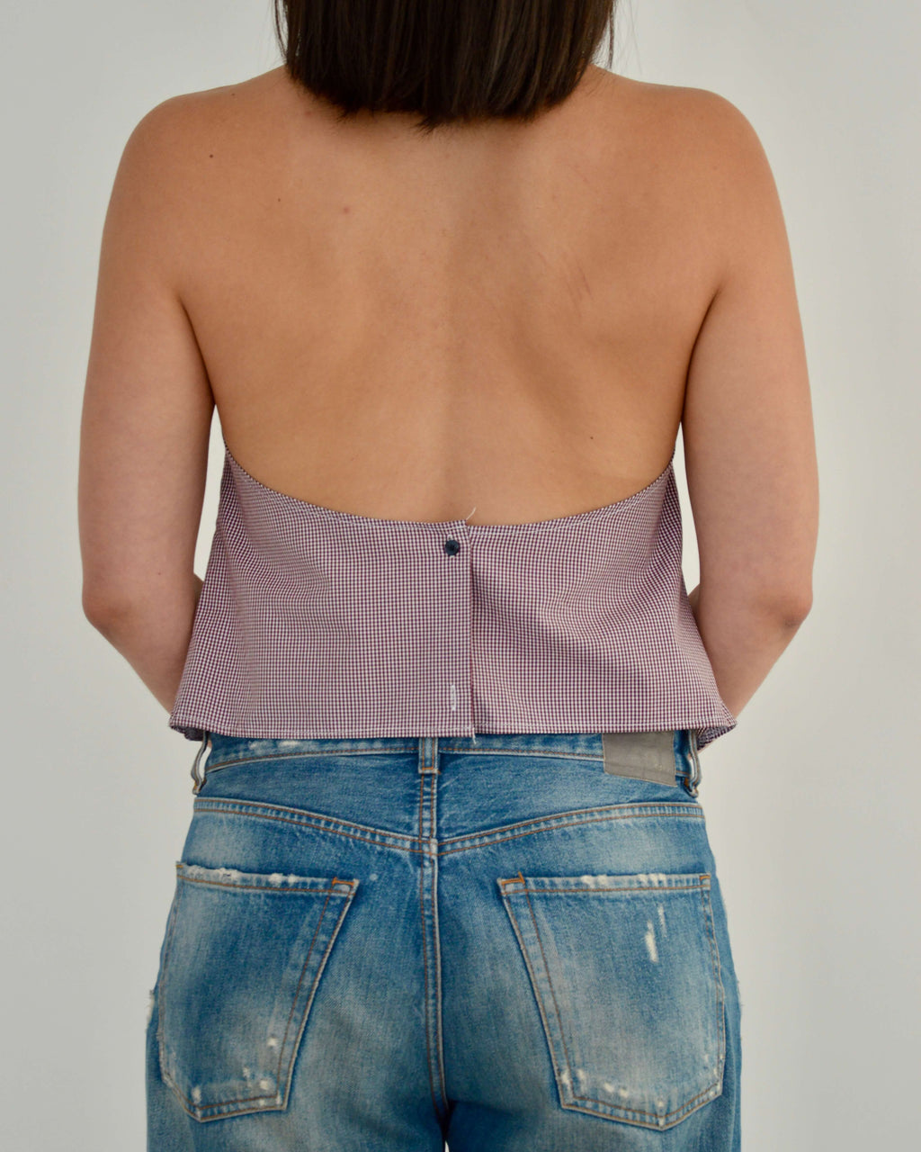 Halter Blouse - Gingham Burgundy (S)