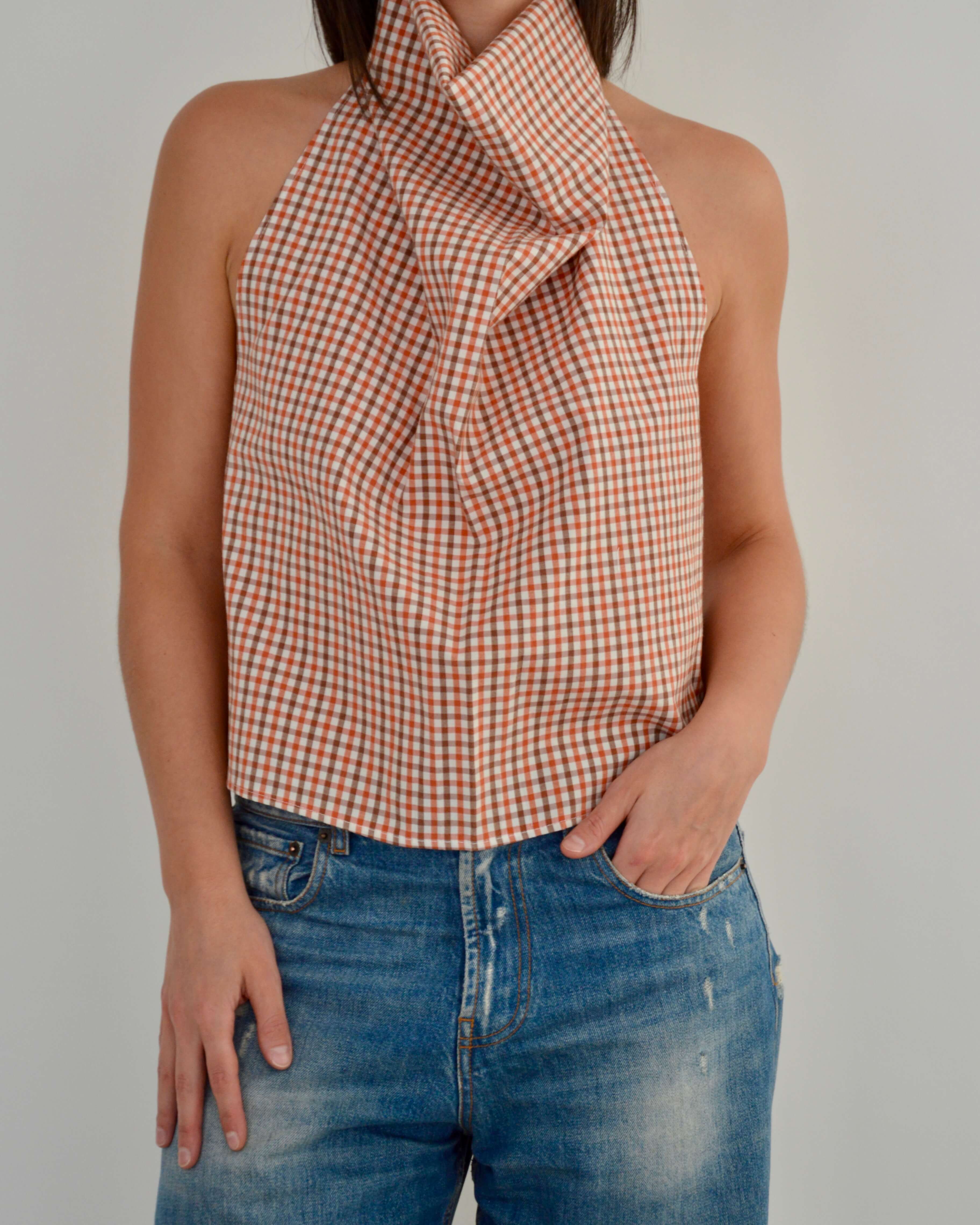 Halter Blouse - Gingham Orange (L)
