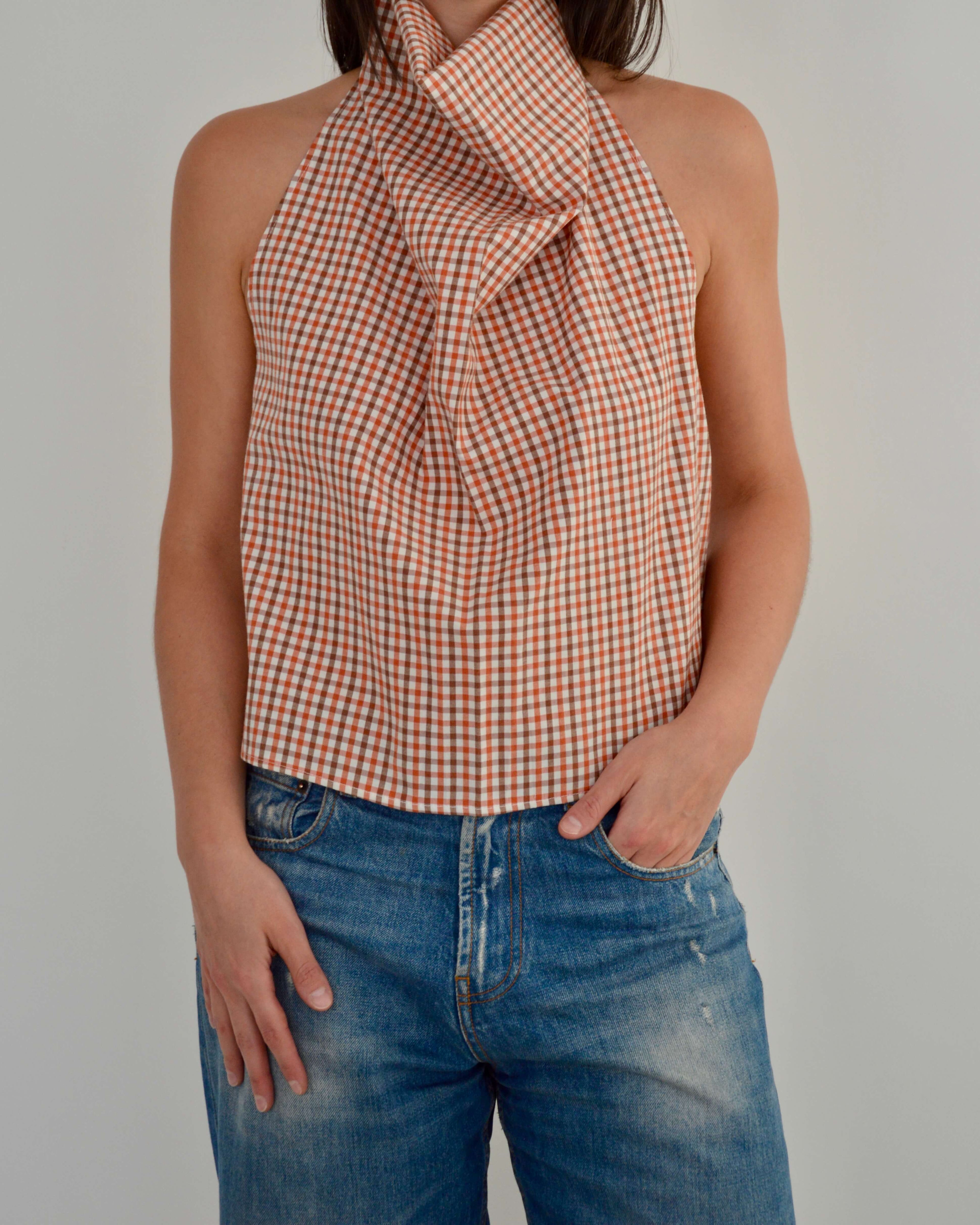 Halter Blouse - Gingham Orange (L)