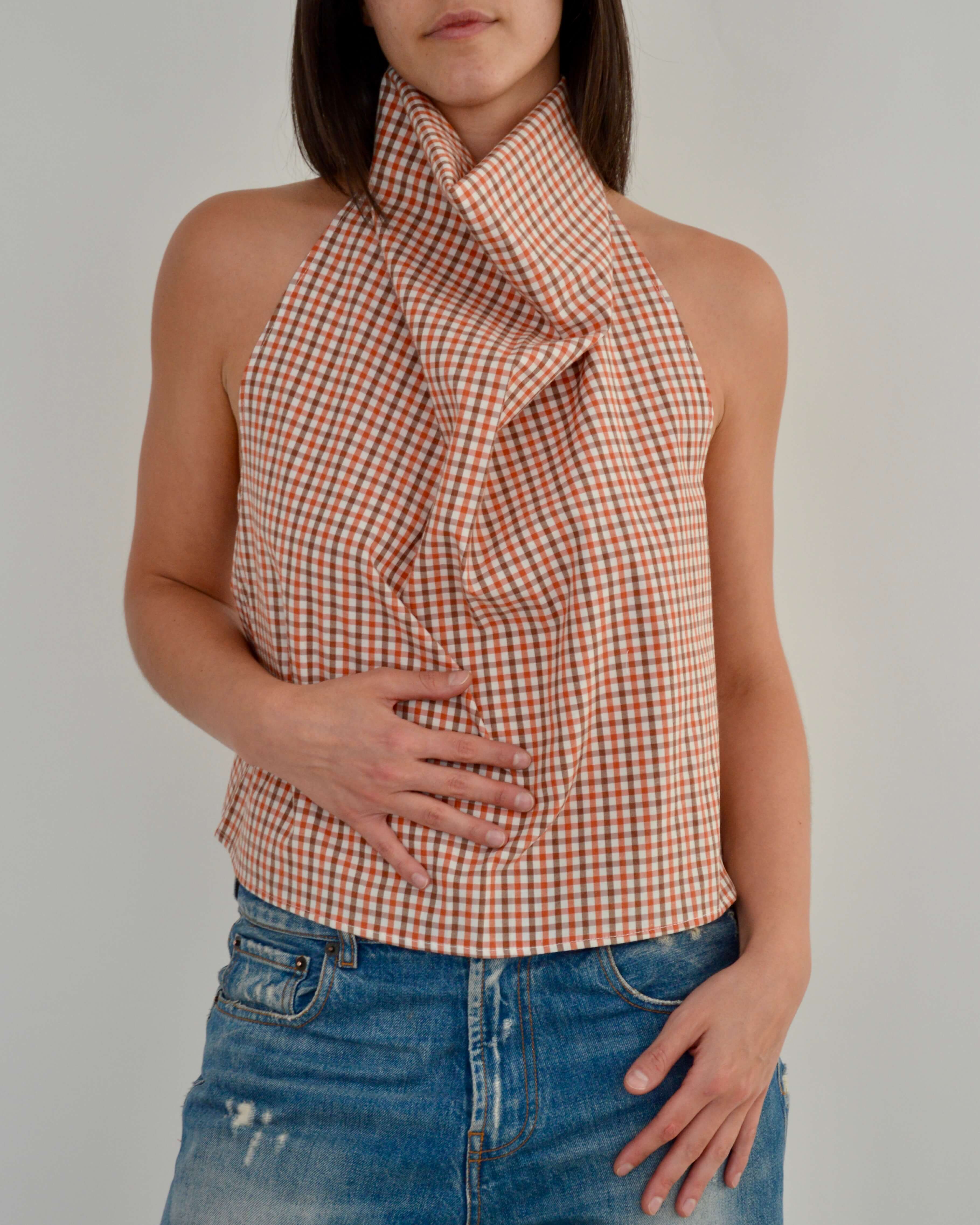 Halter Blouse - Gingham Orange (L)
