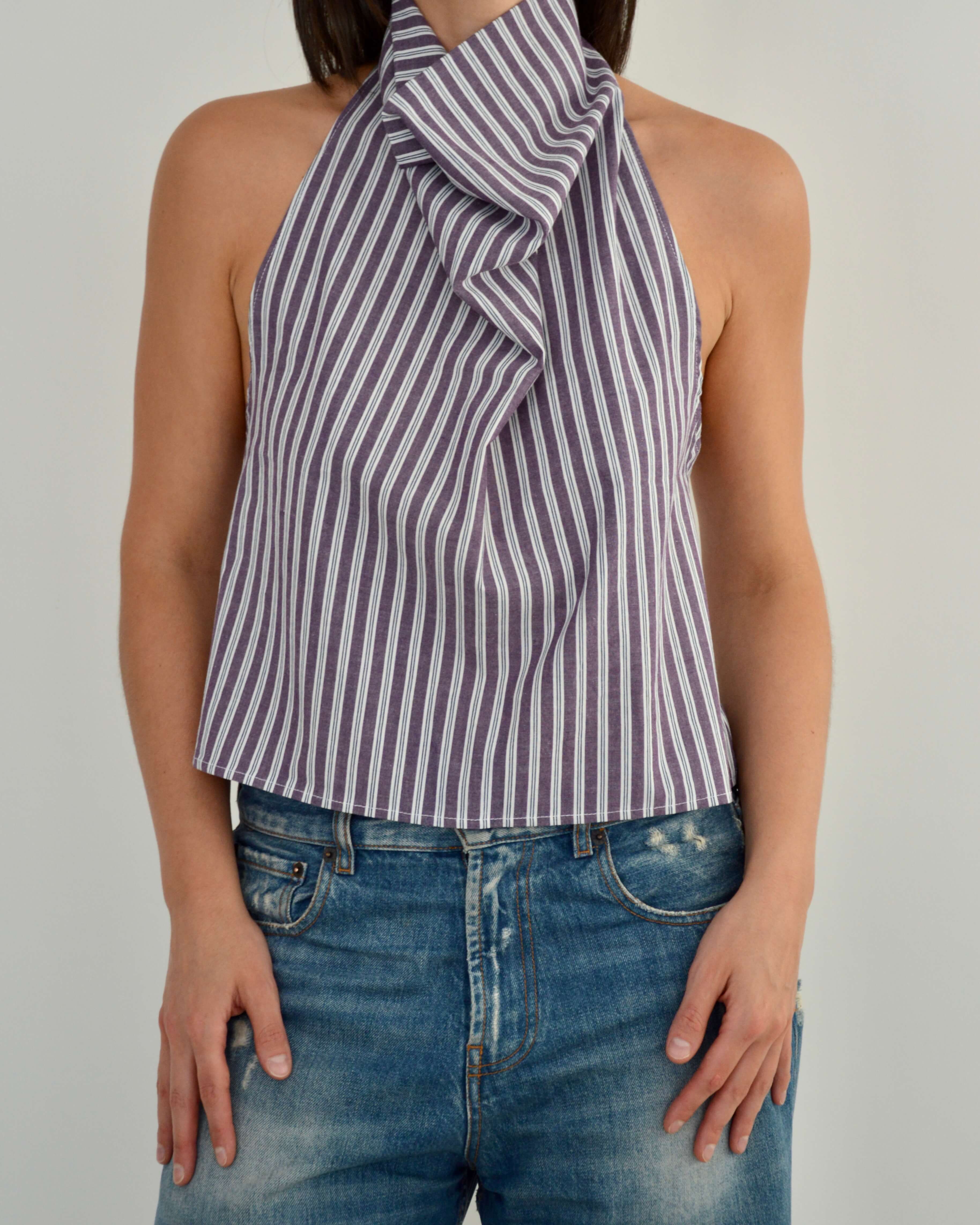 Halter Blouse - Purple Stripped (M)
