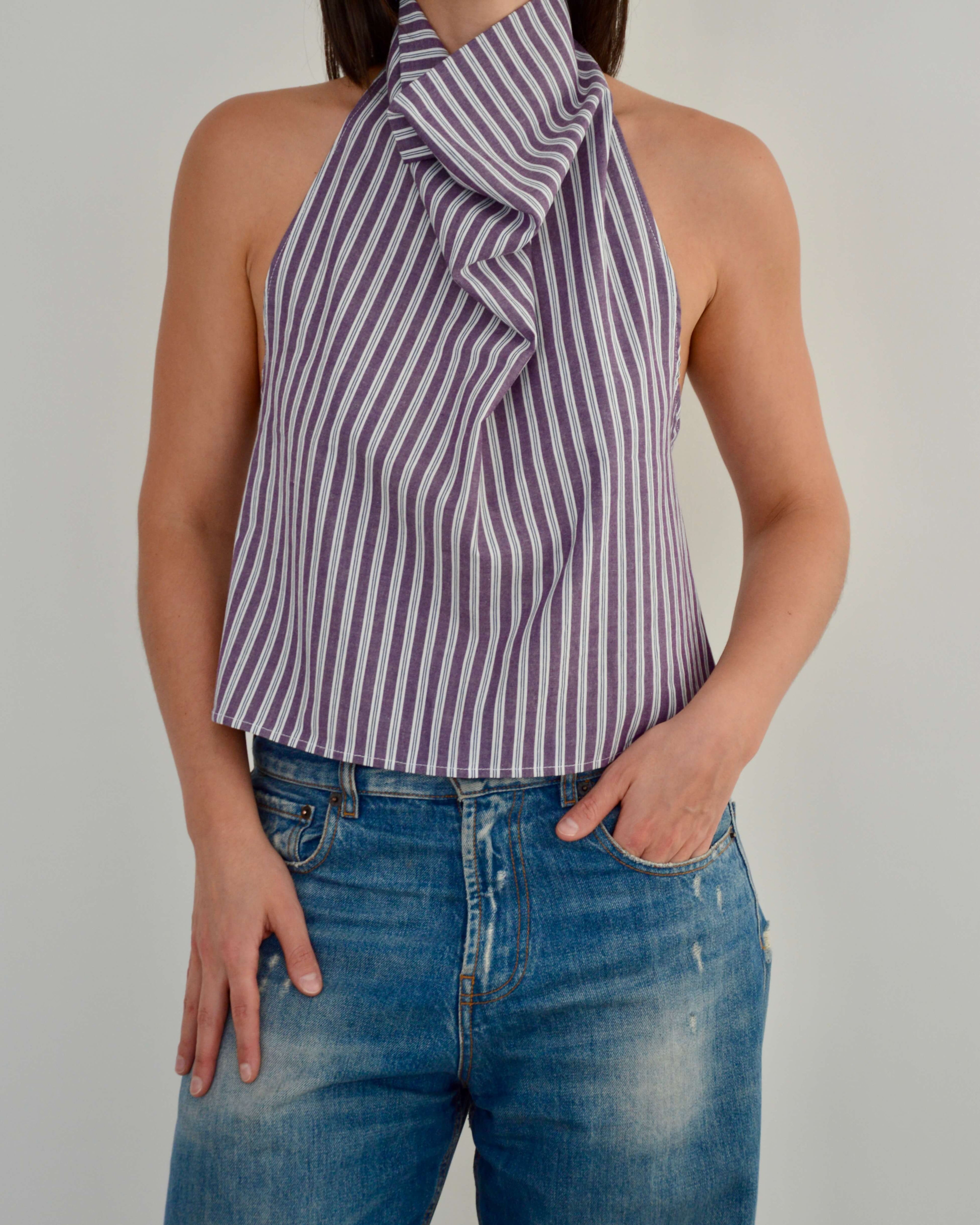 Halter Blouse - Purple Stripped (M)