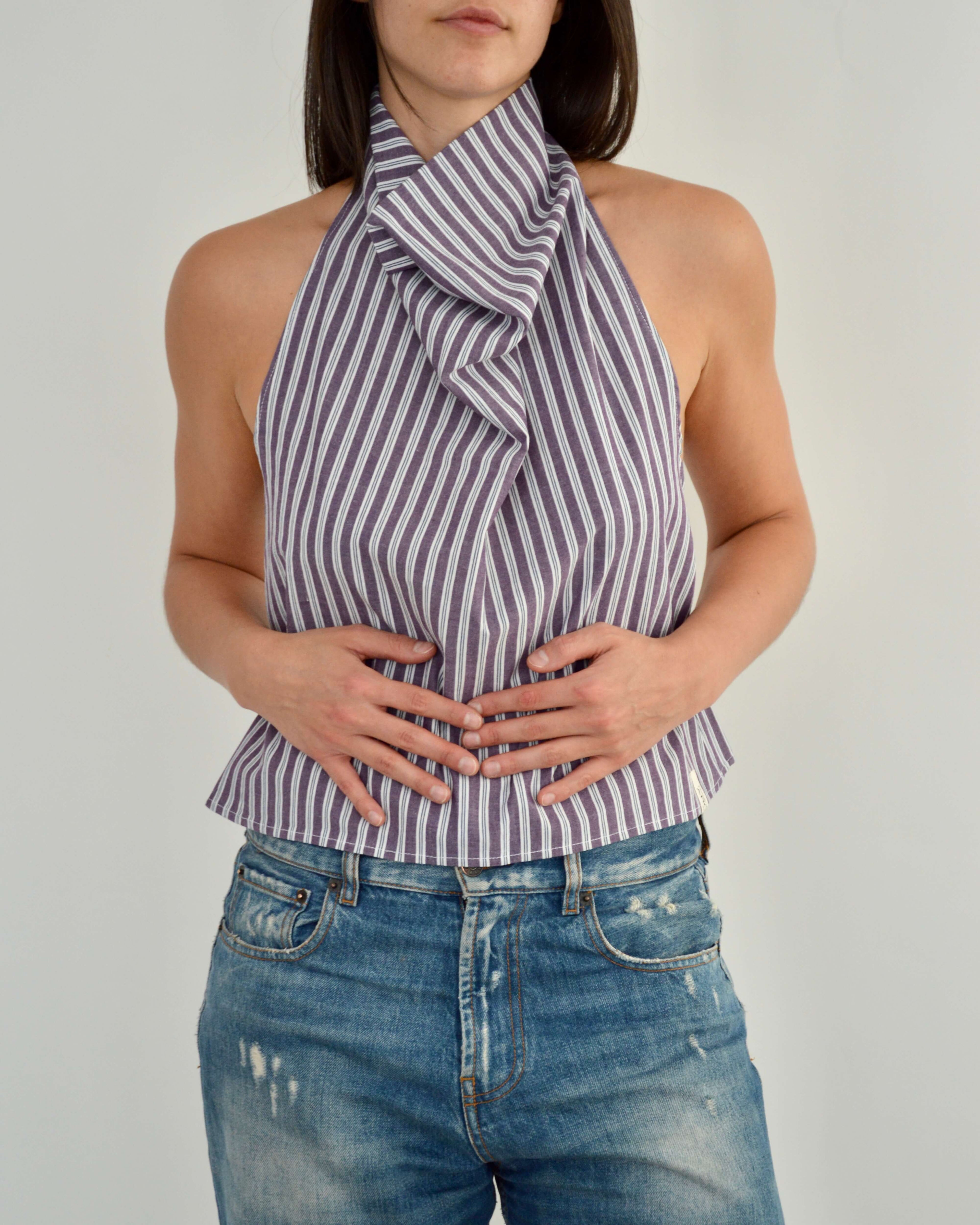 Halter Blouse - Purple Stripped (M)