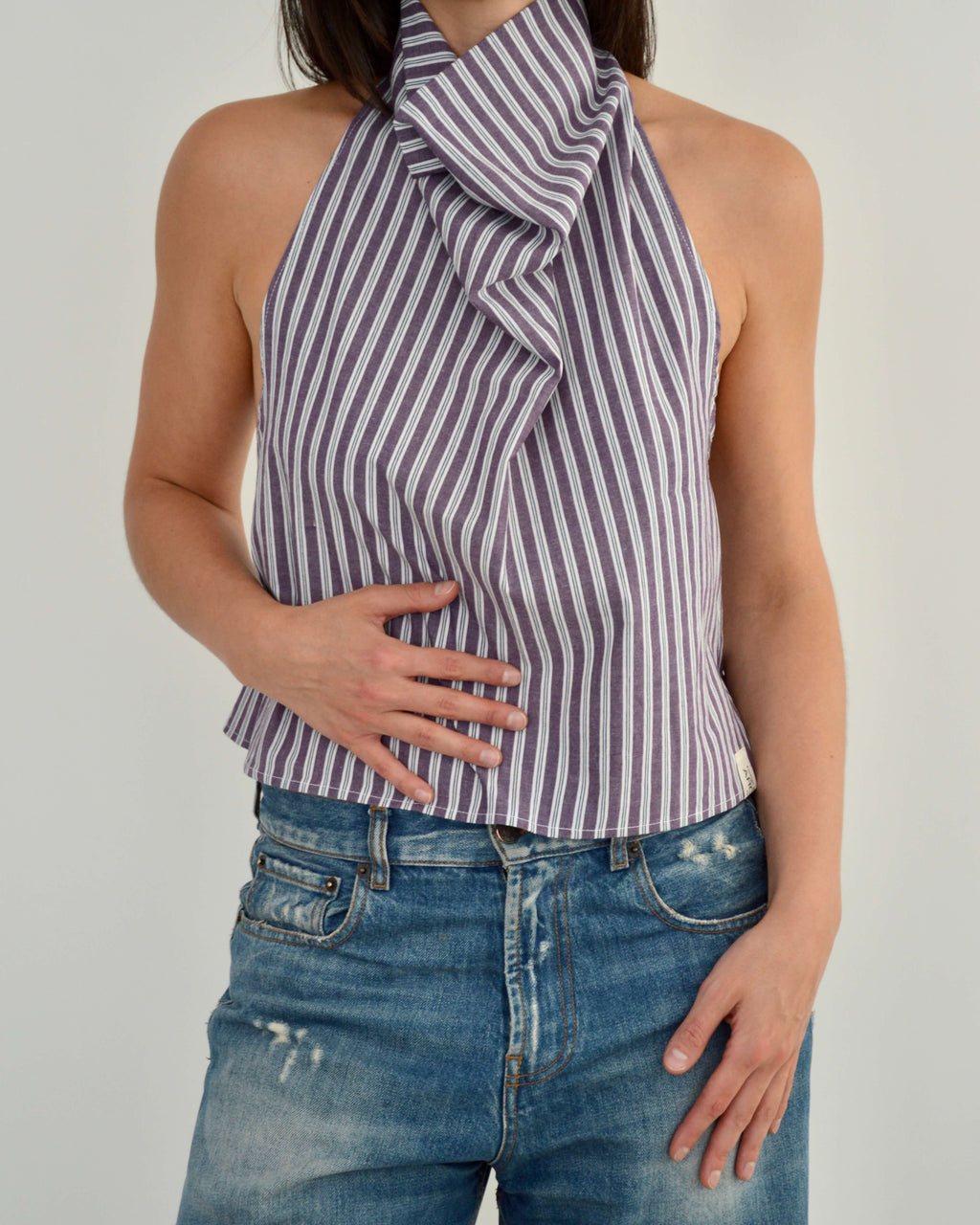 Halter Blouse - Purple Stripped (M)