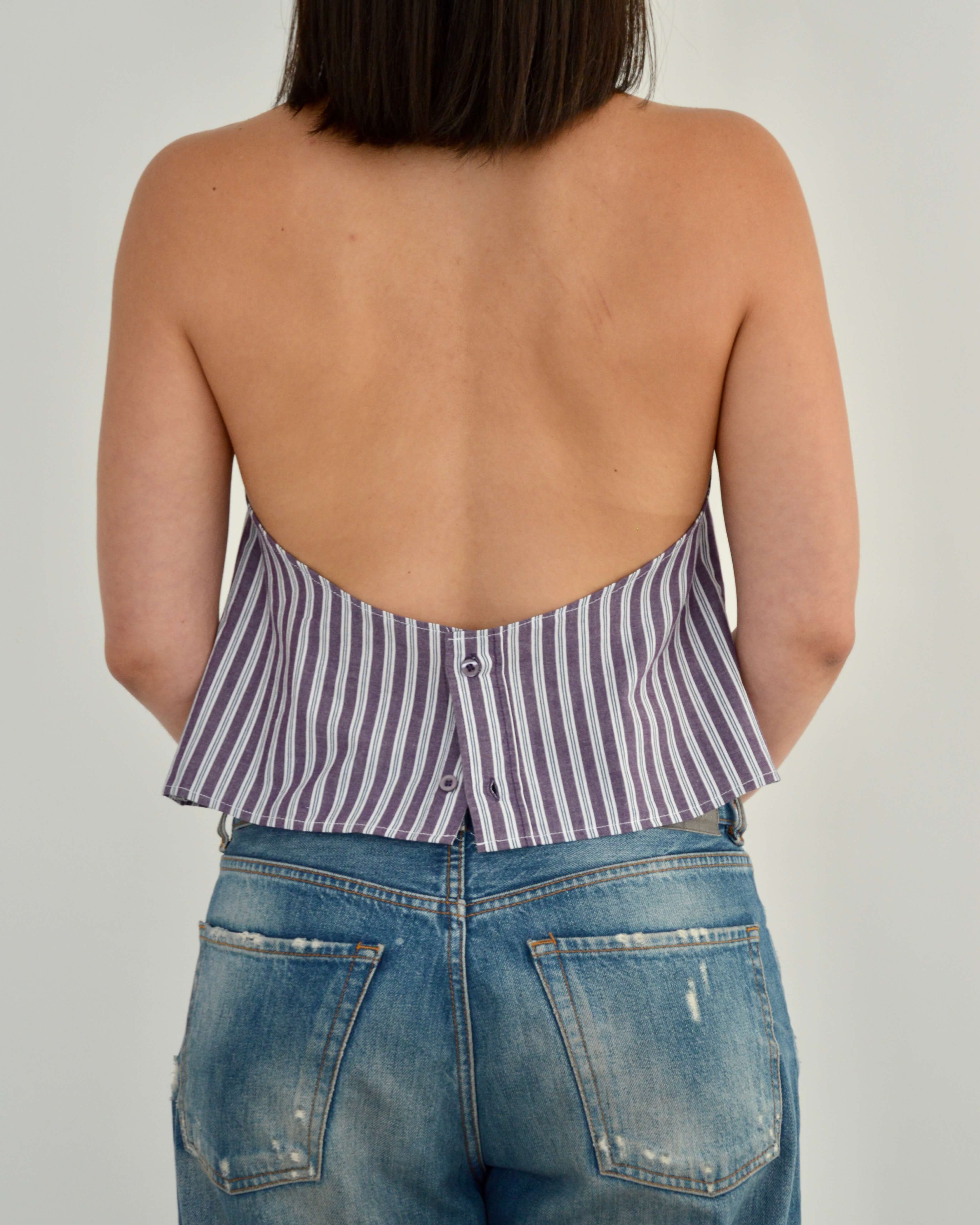 Halter Blouse - Purple Stripped (M)