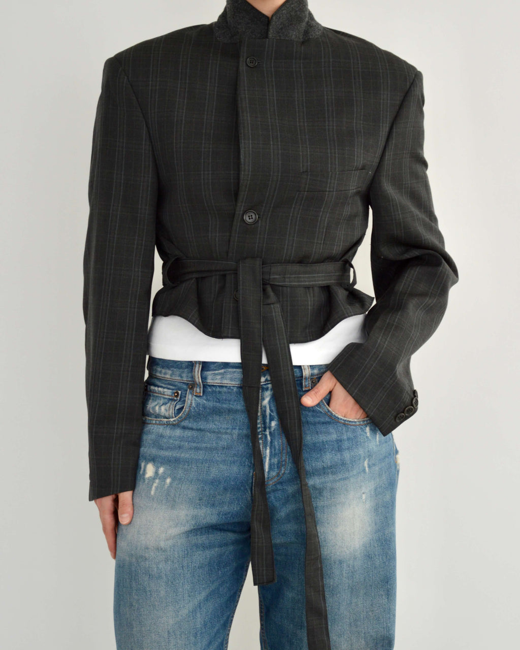 Tied-up Blazer - Grey Stripped (S)