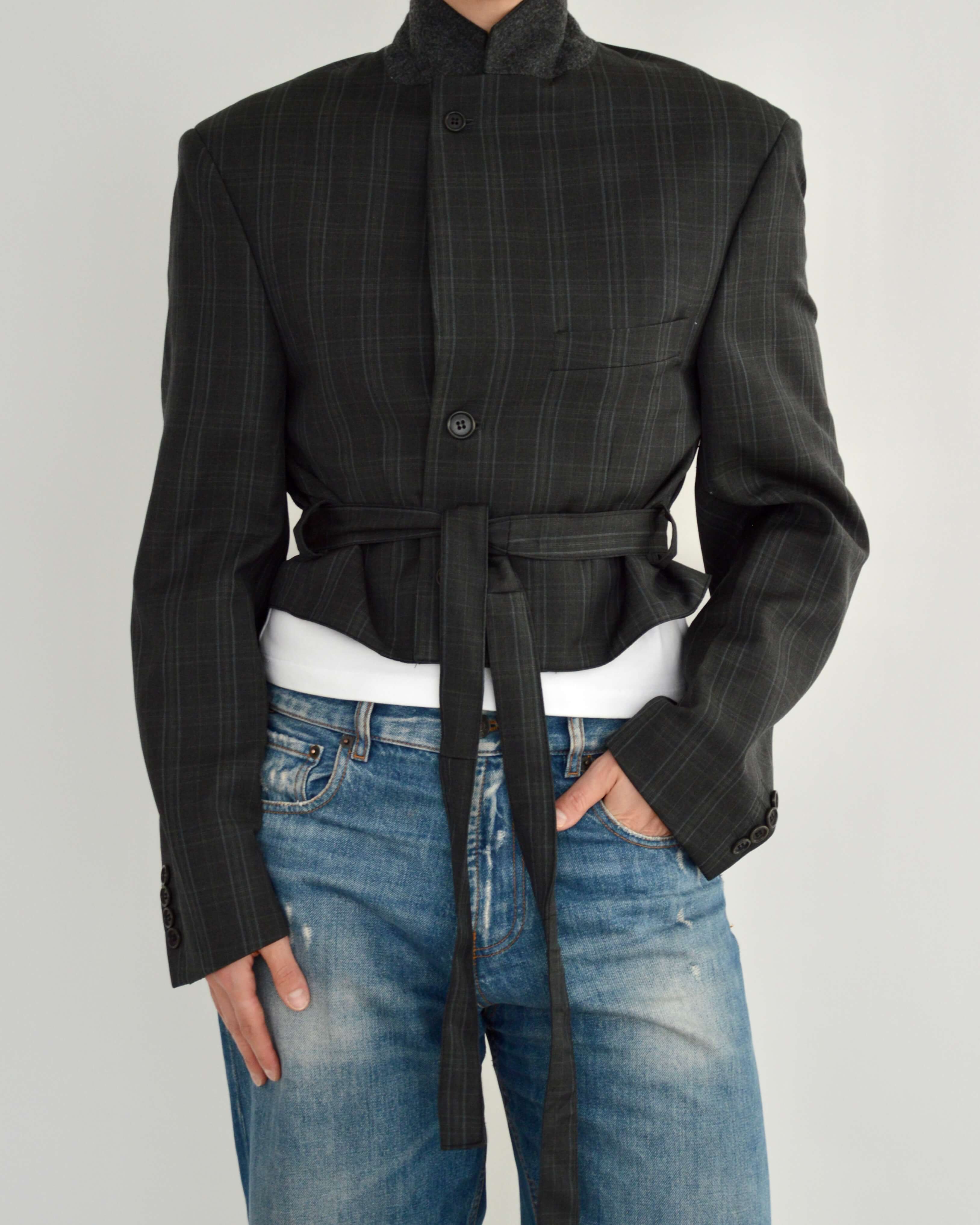 Tied-up Blazer - Grey Stripped (S)