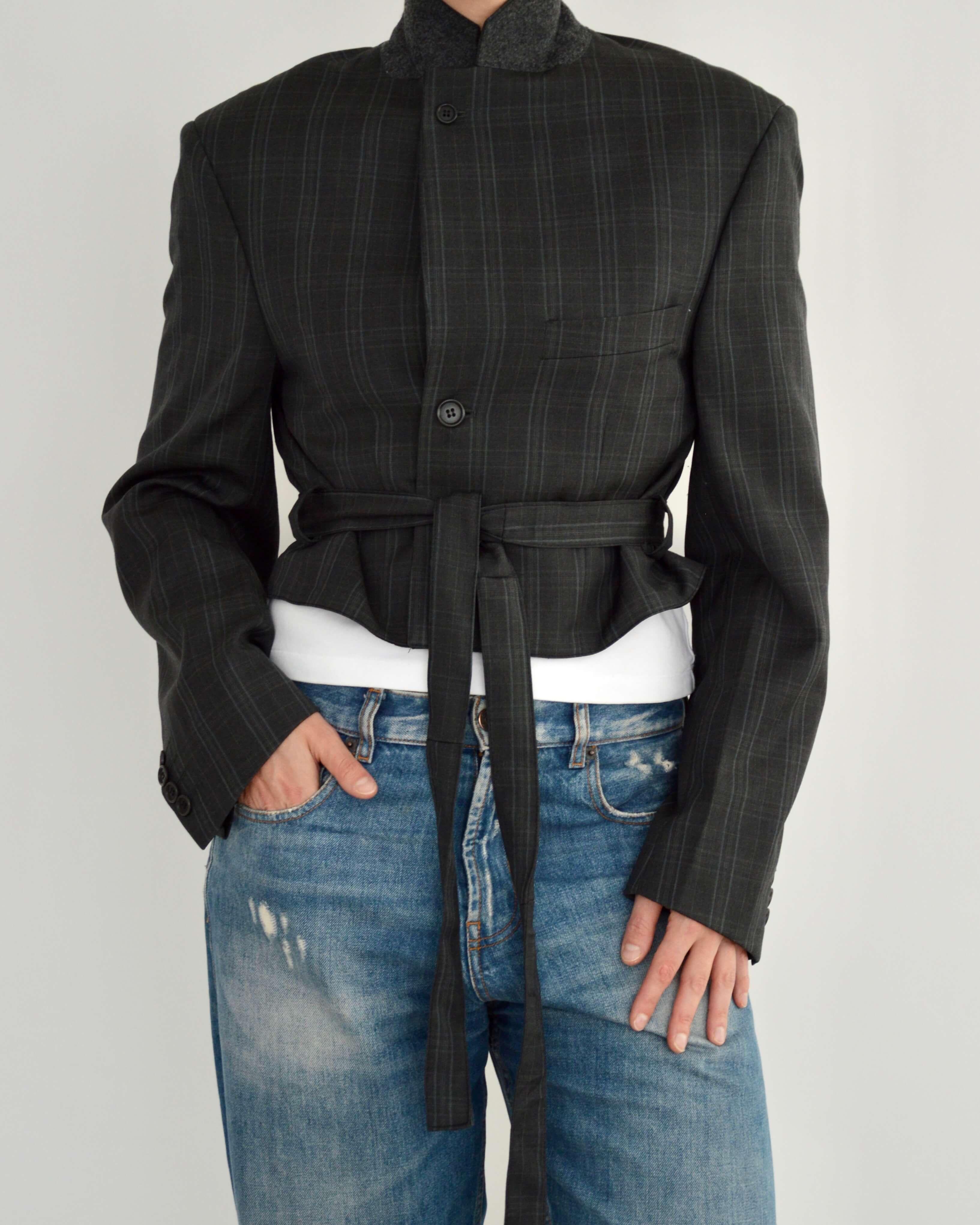 Tied-up Blazer - Grey Stripped (S)