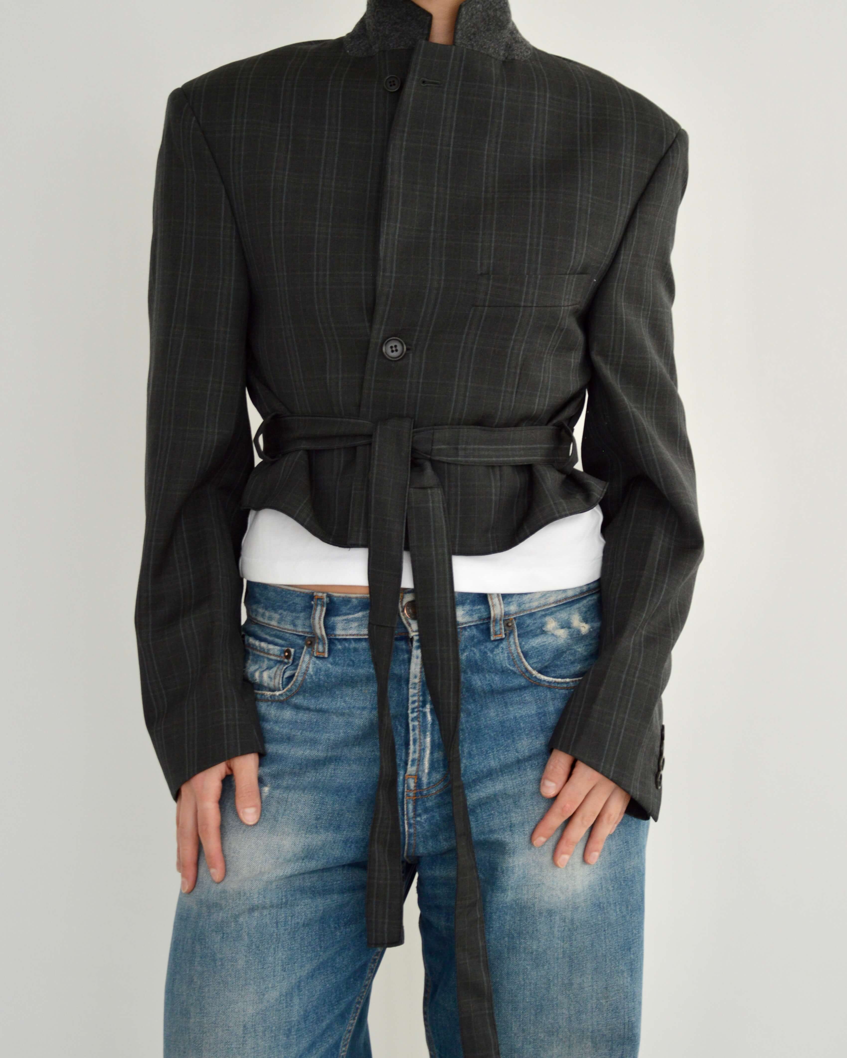 Tied-up Blazer - Grey Stripped (S)