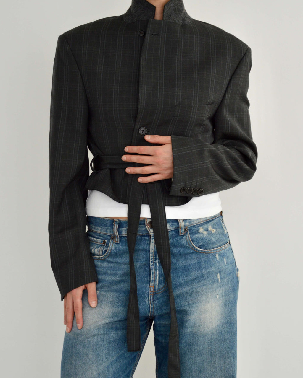 Tied-up Blazer - Grey Stripped (S)