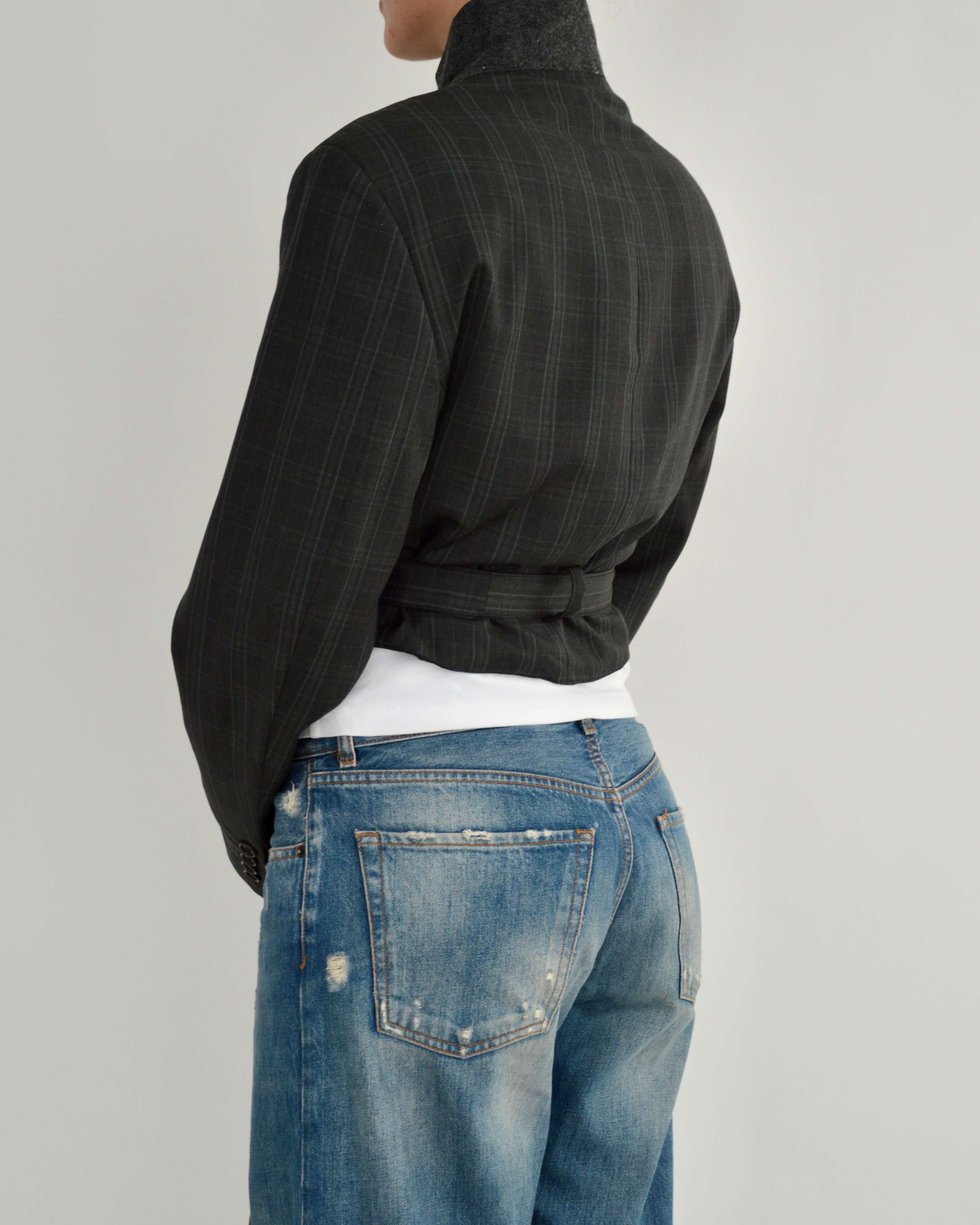 Tied-up Blazer - Grey Stripped (S)