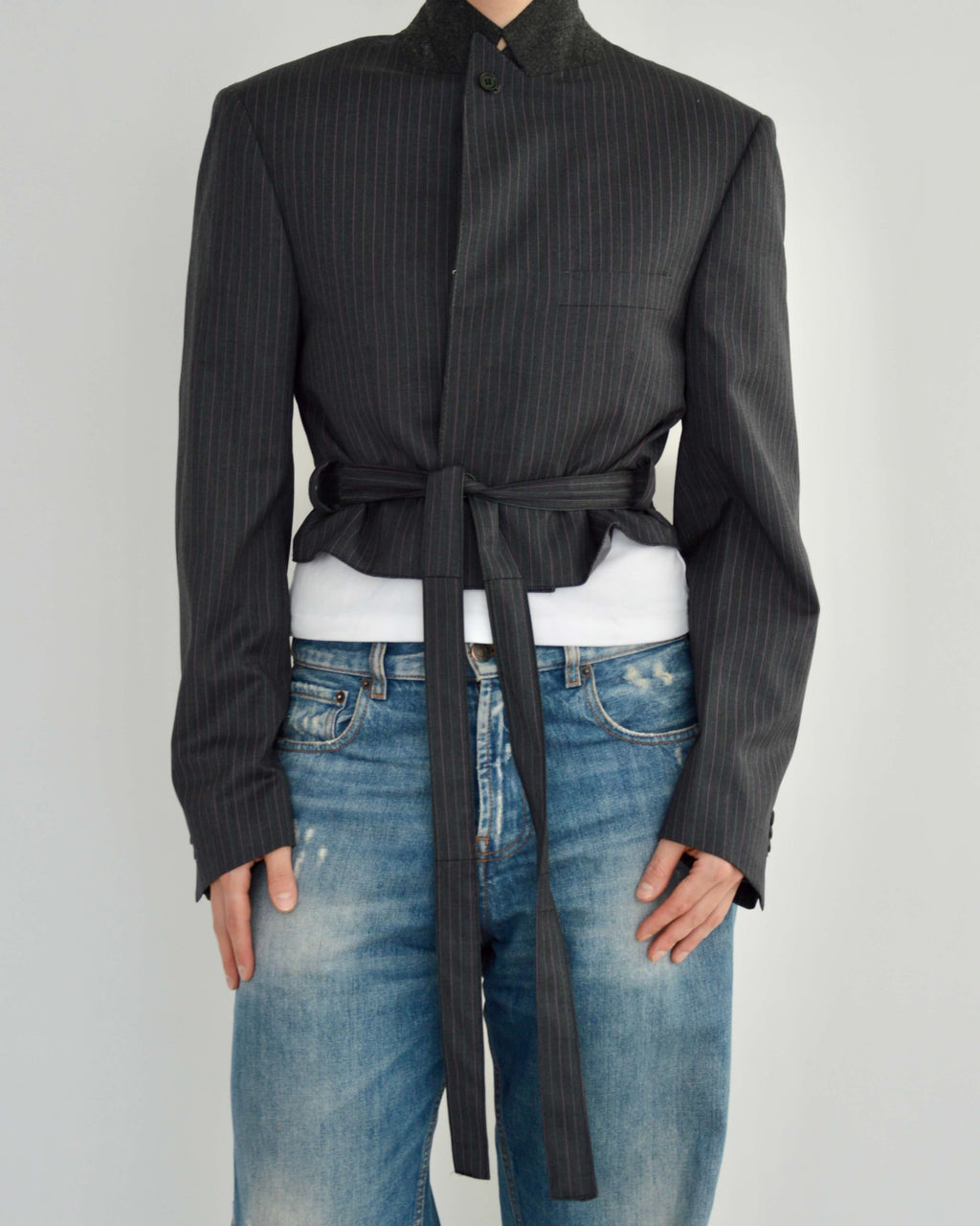 Tied-up Blazer - Grey Pinky Lines (S)