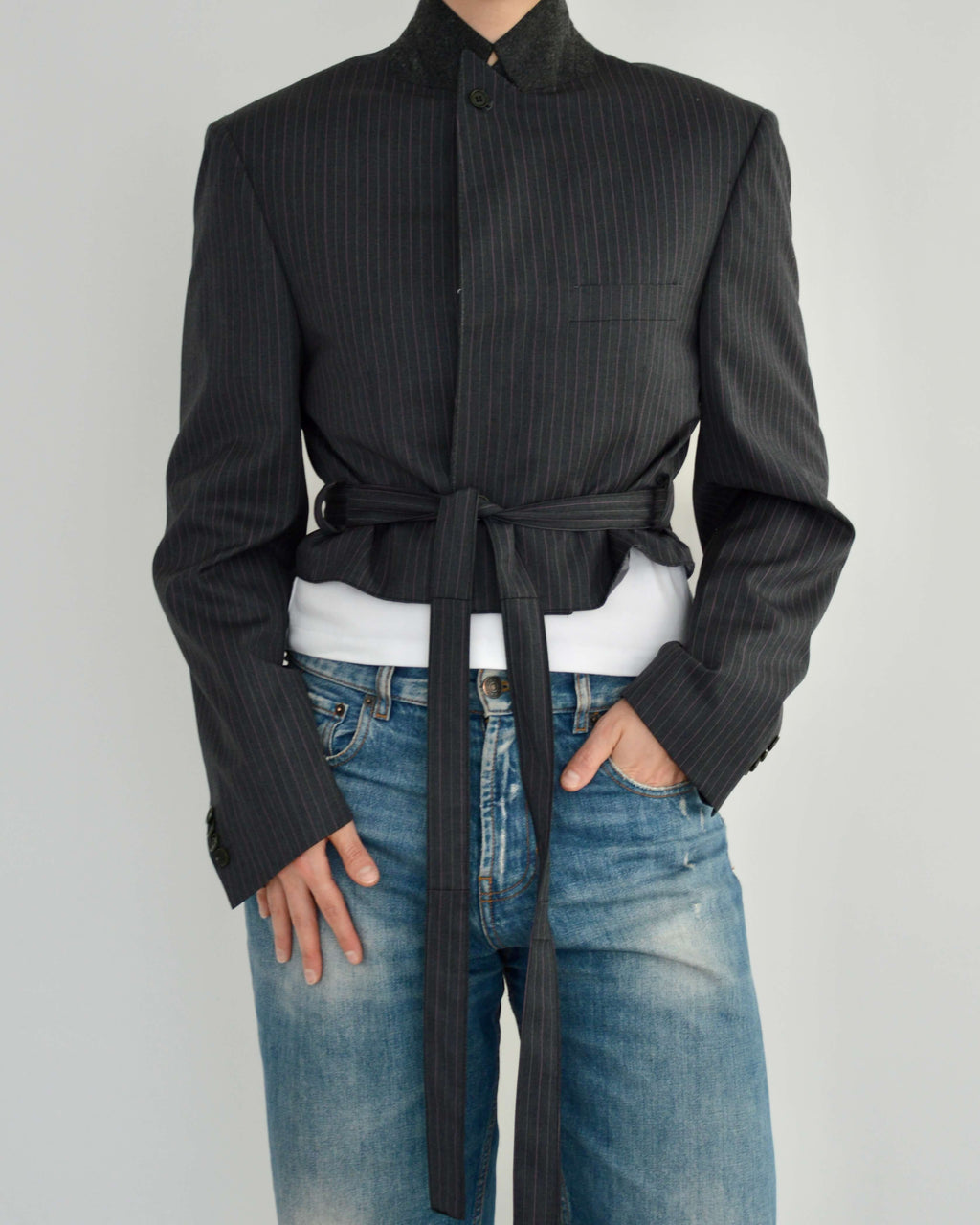 Tied-up Blazer - Grey Pinky Lines (S)