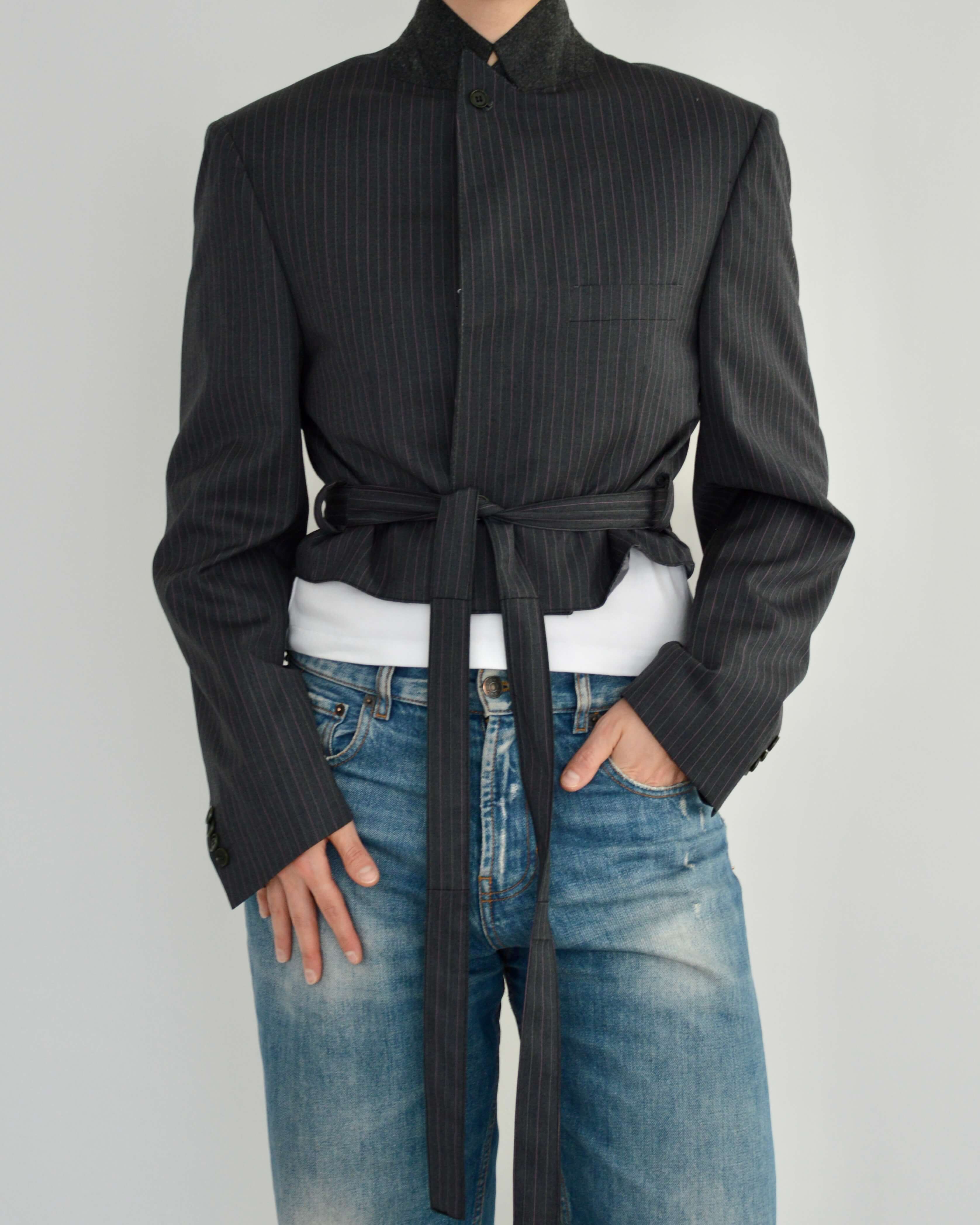 Tied-up Blazer - Grey Pinky Lines (S)