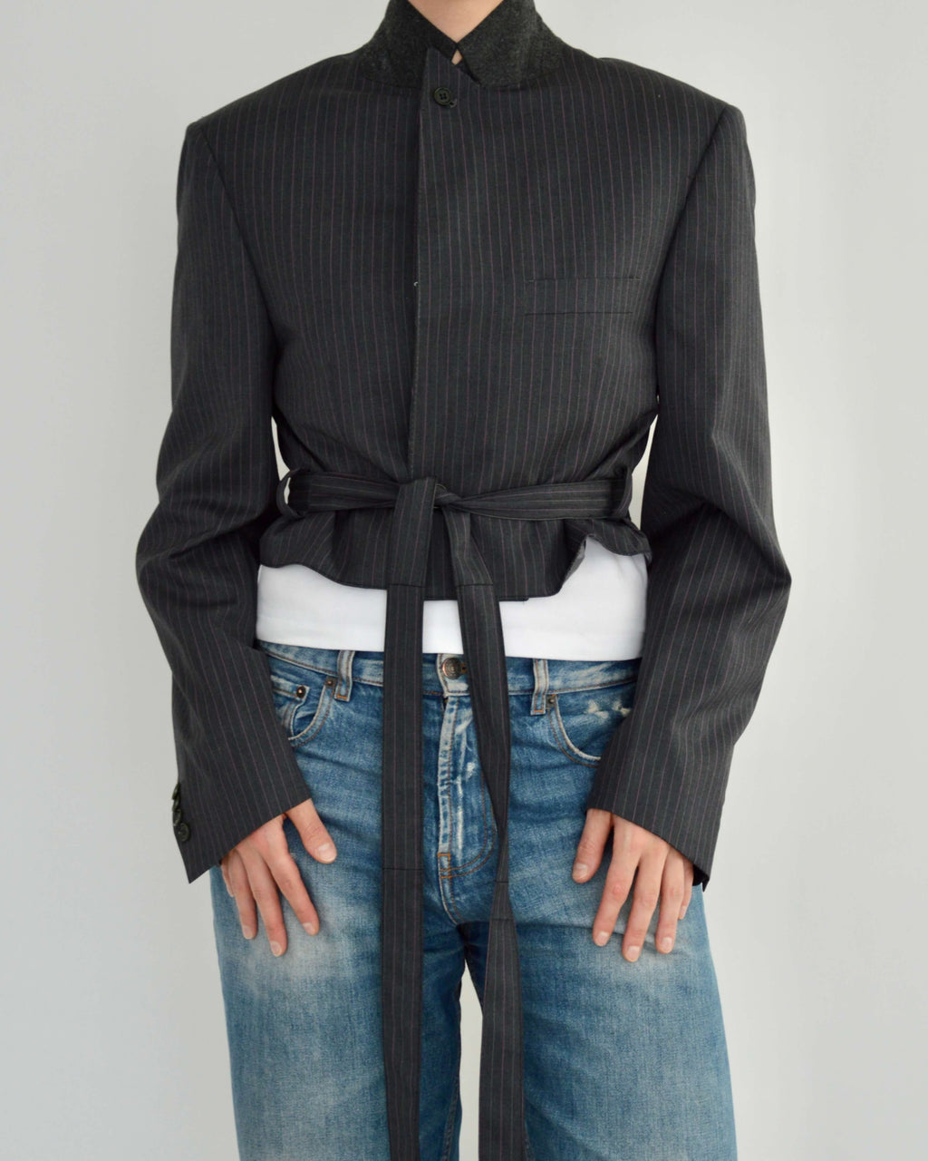 Tied-up Blazer - Grey Pinky Lines (S)