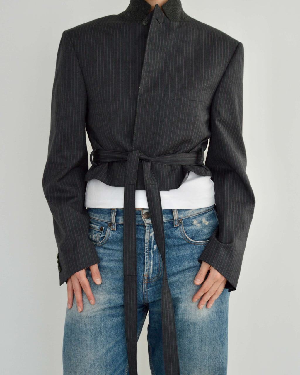 Tied-up Blazer - Grey Pinky Lines (S)