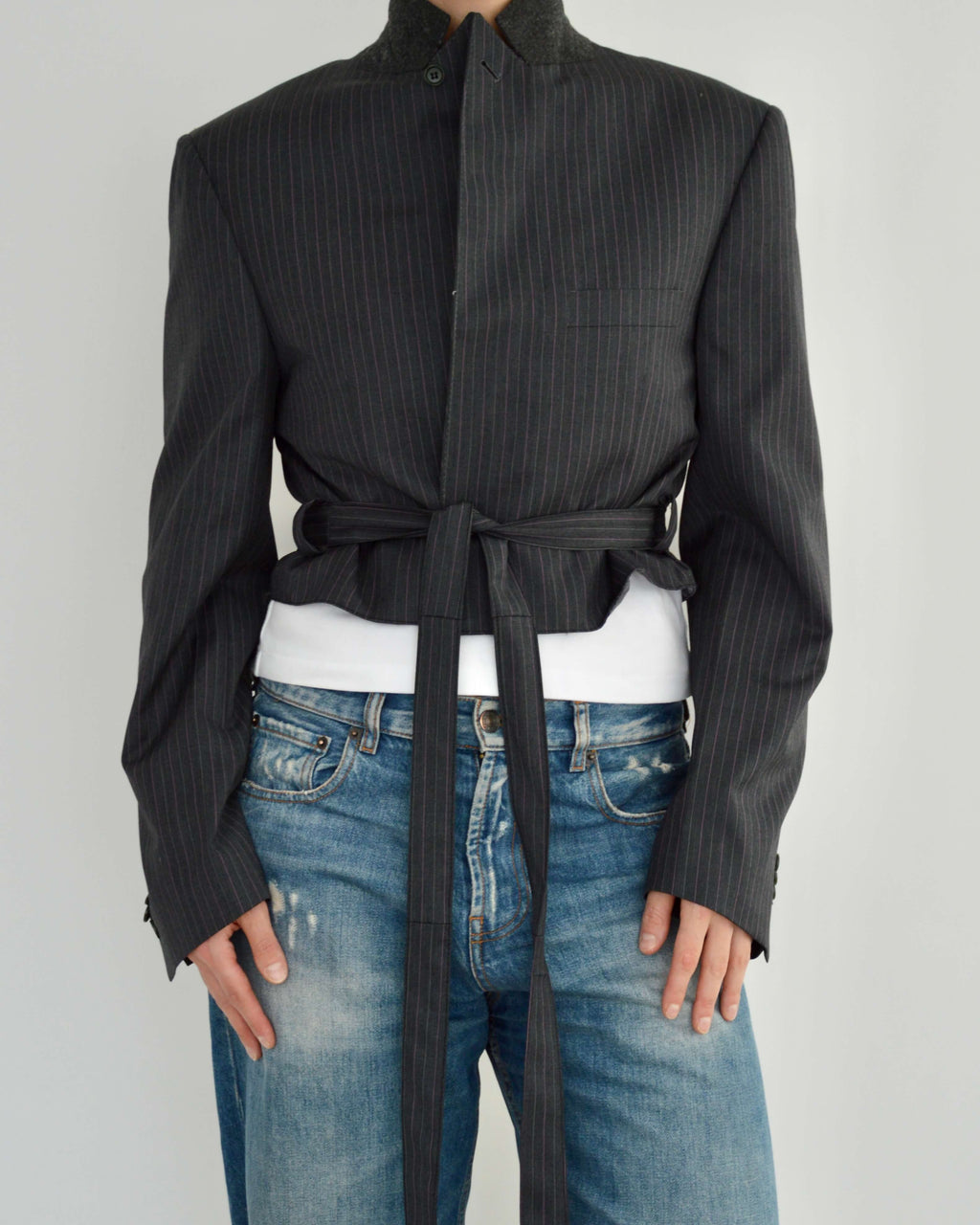 Tied-up Blazer - Grey Pinky Lines (S)