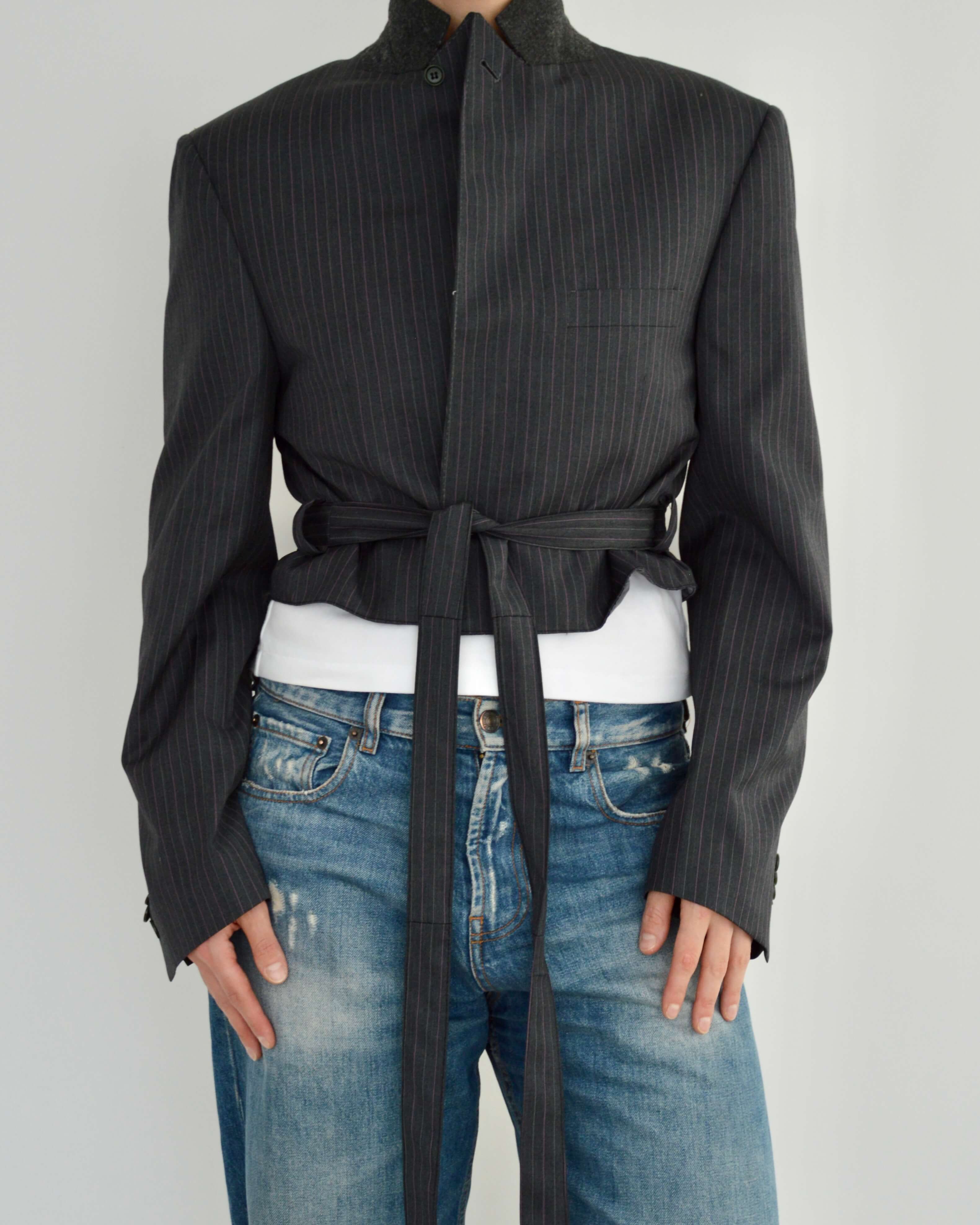Tied-up Blazer - Grey Pinky Lines (S)