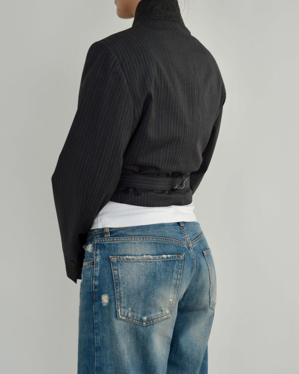 Tied-up Blazer - Grey Pinky Lines (S)