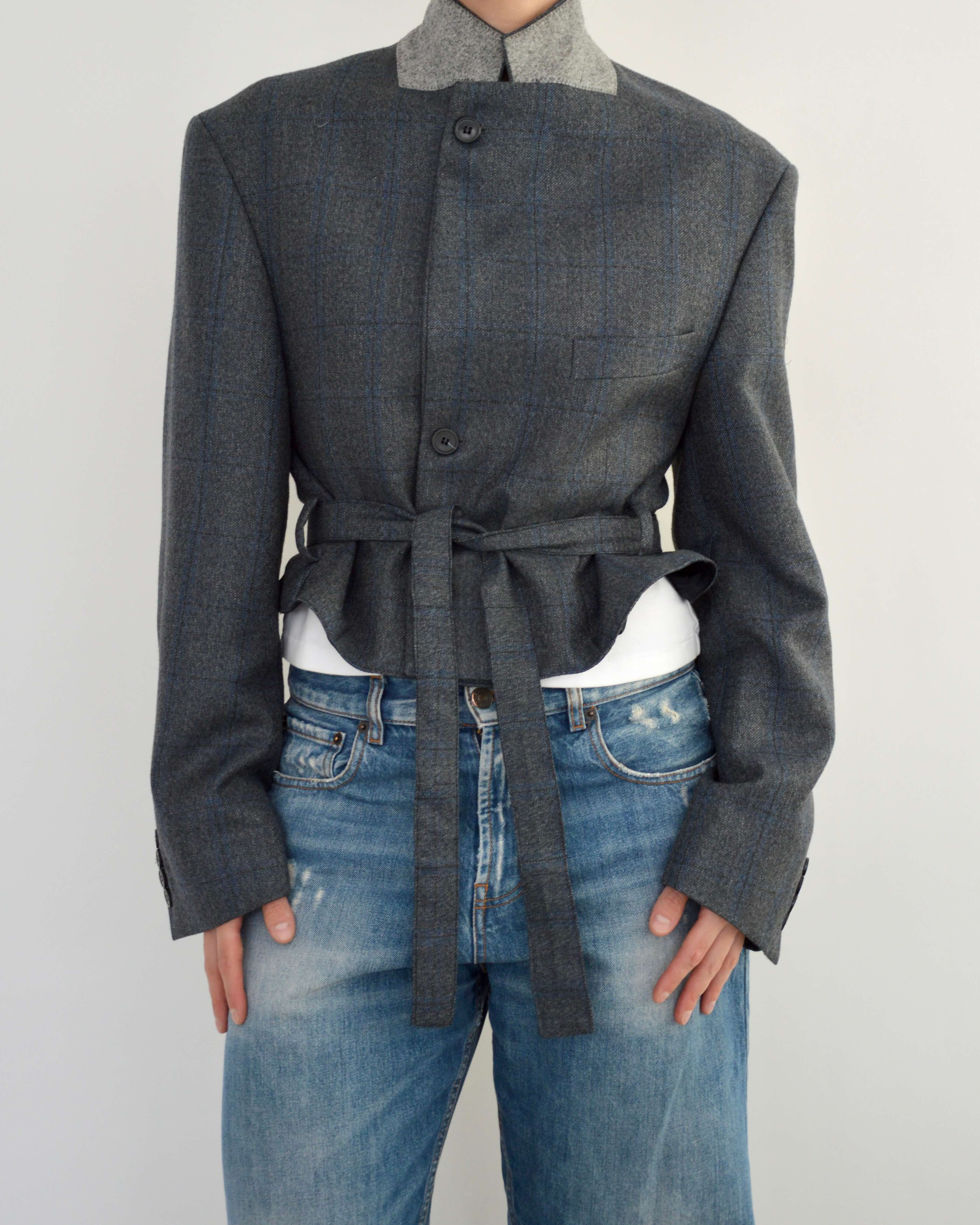 Tied-up Blazer - Textured Blue (L)
