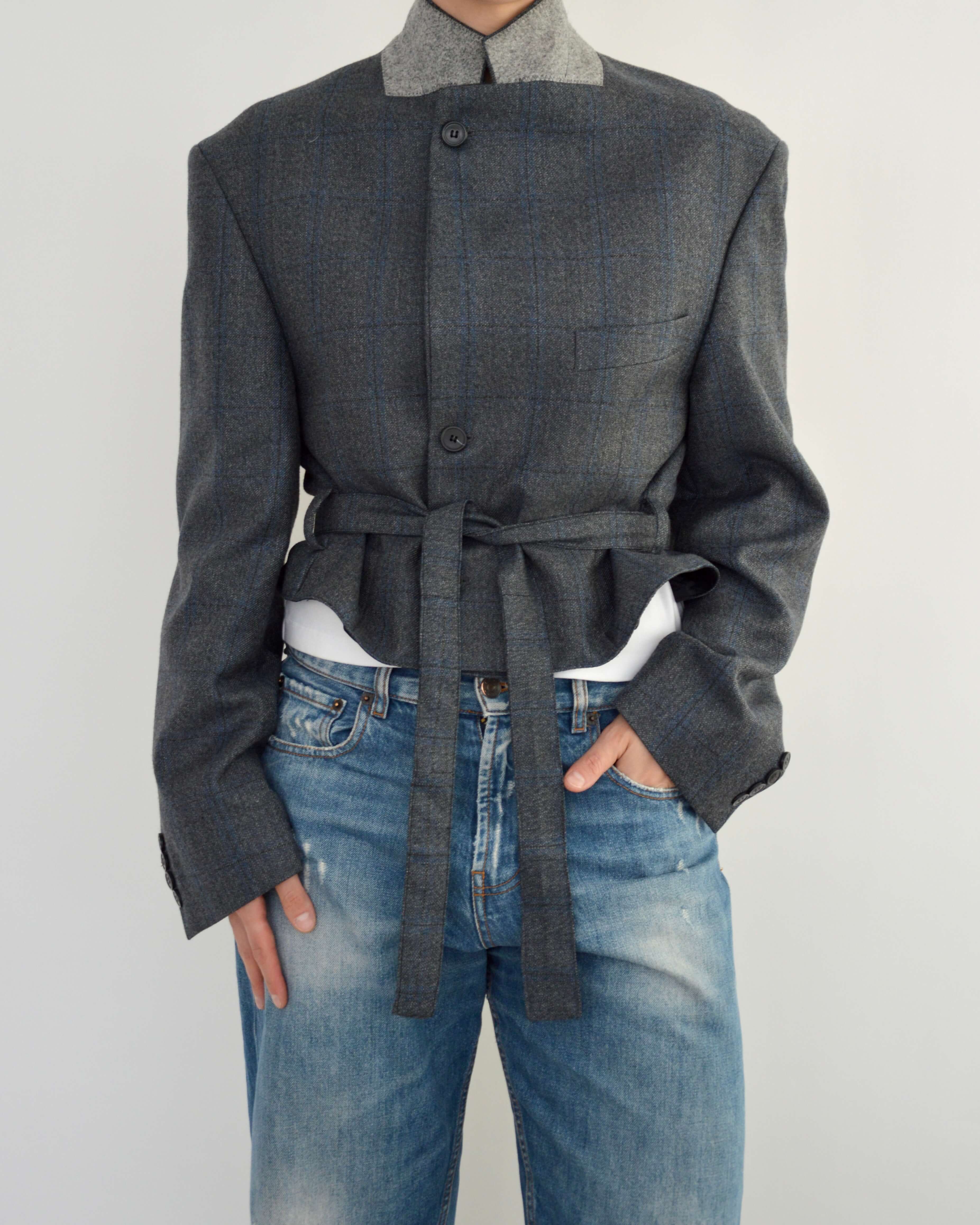 Tied-up Blazer - Textured Blue (L)
